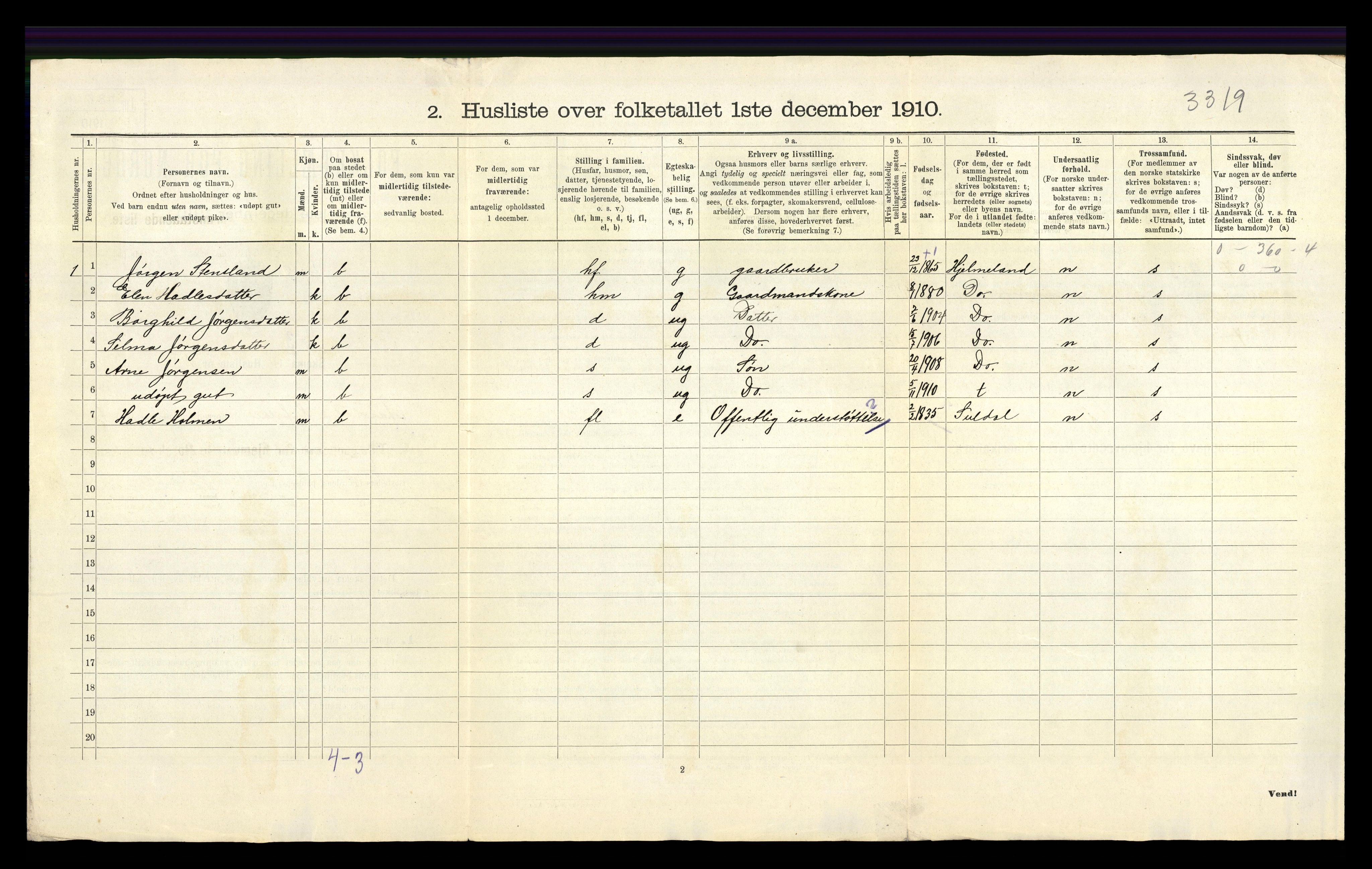 RA, 1910 census for Årdal, 1910, p. 22