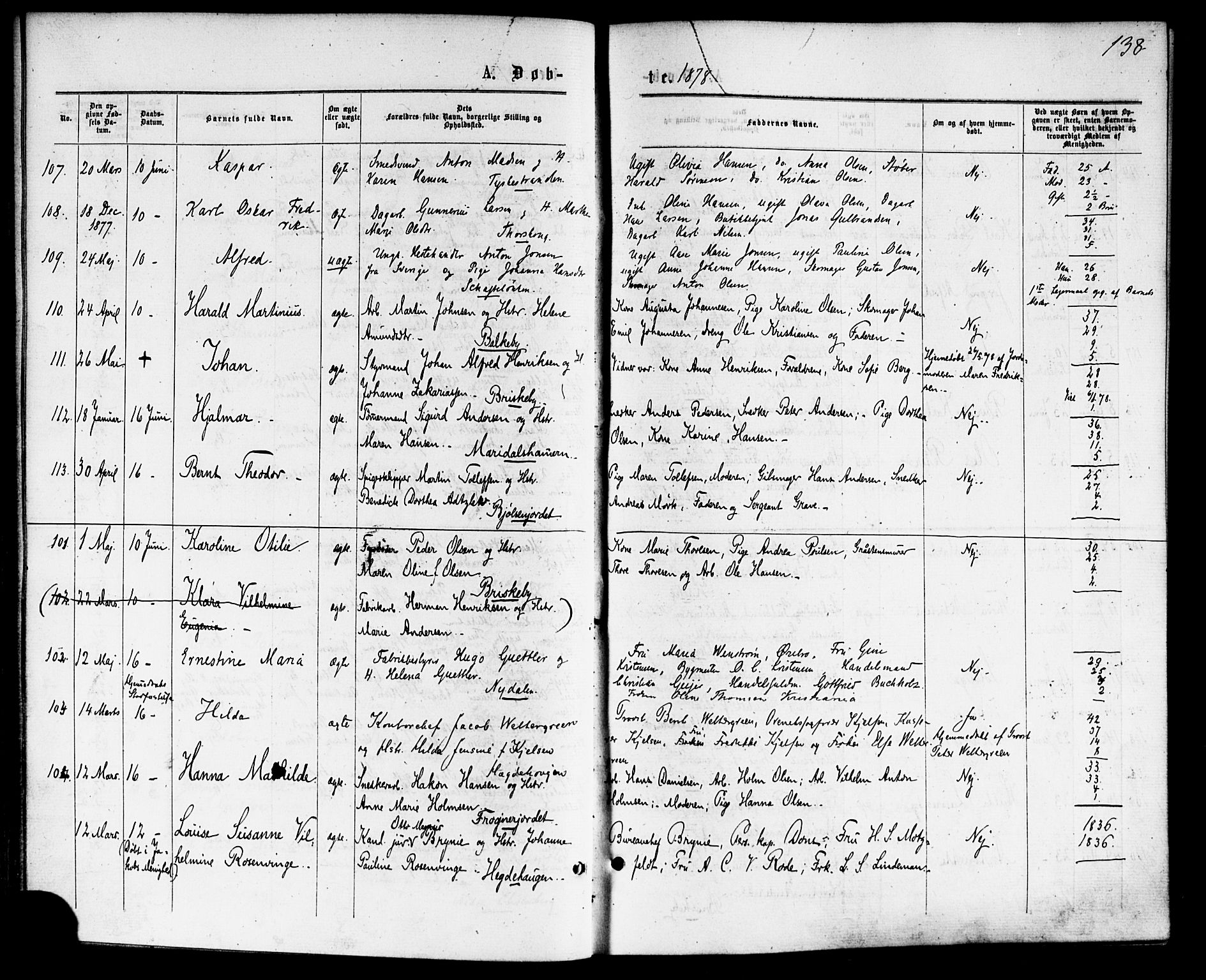 Vestre Aker prestekontor Kirkebøker, AV/SAO-A-10025/F/Fa/L0007: Parish register (official) no. 7, 1875-1886, p. 138