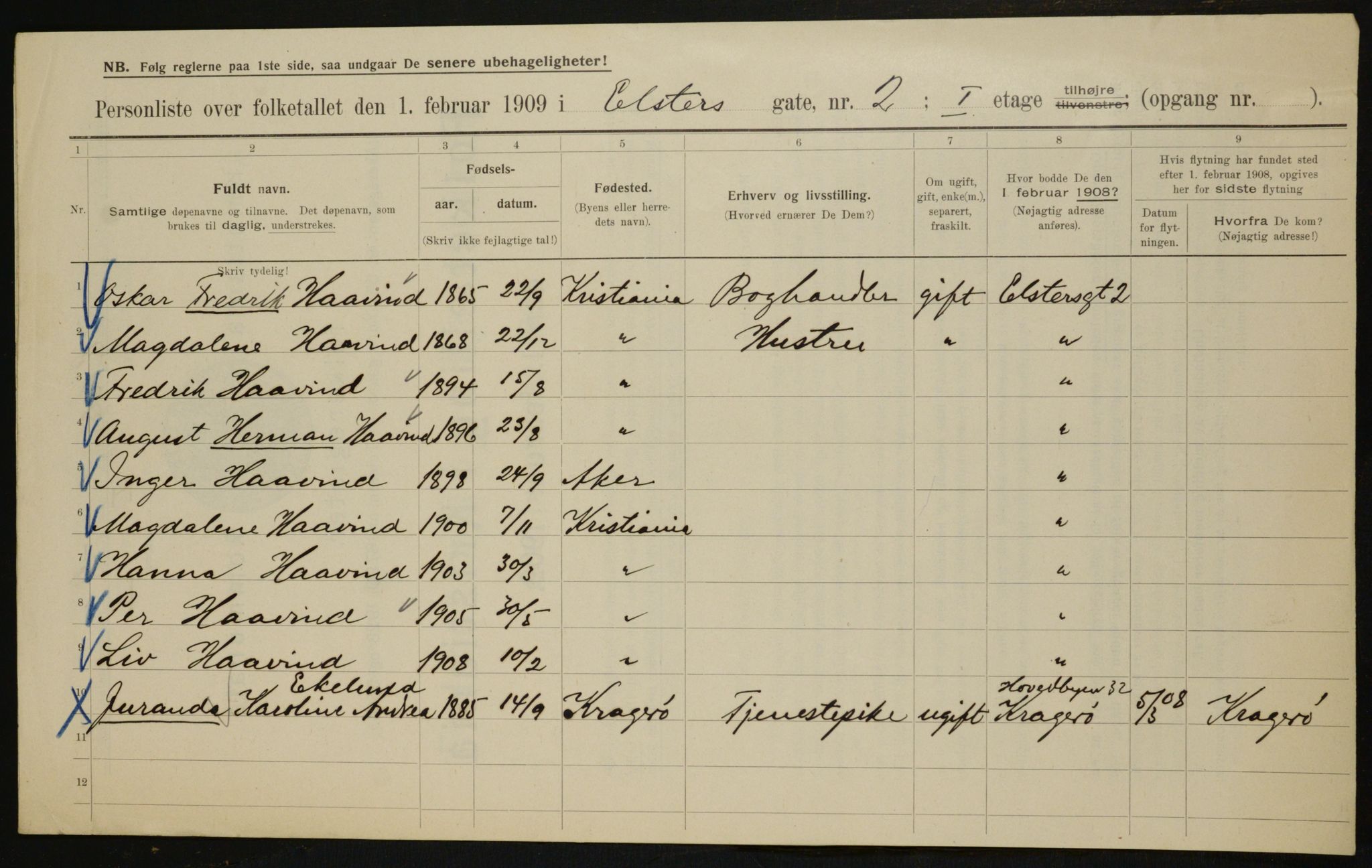 OBA, Municipal Census 1909 for Kristiania, 1909, p. 18807