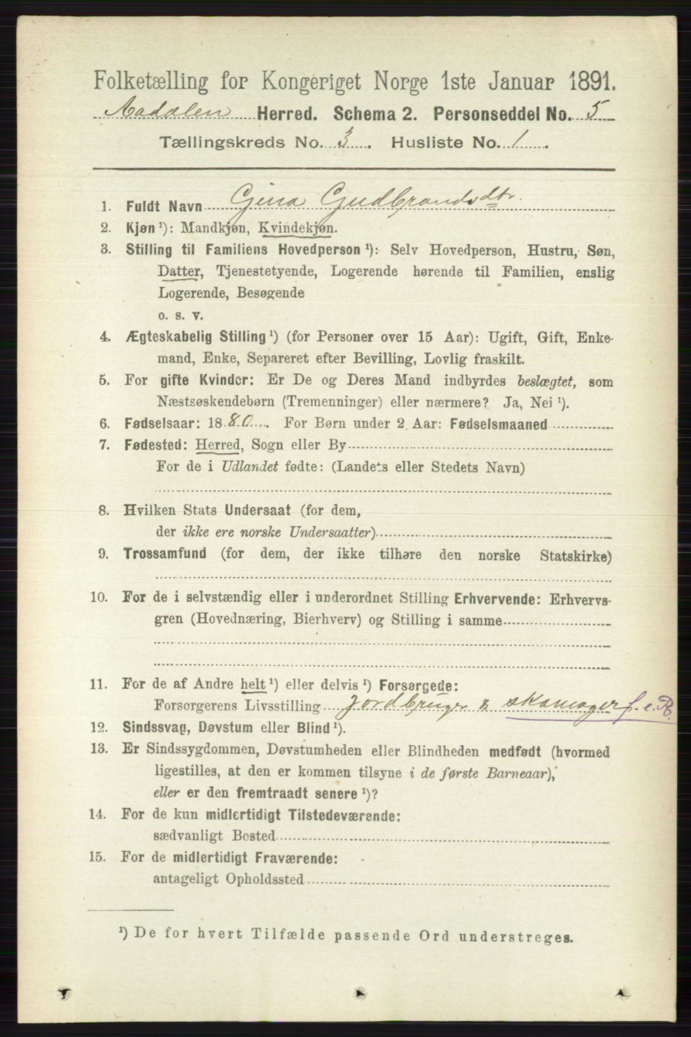 RA, 1891 census for 0614 Ådal, 1891, p. 1032