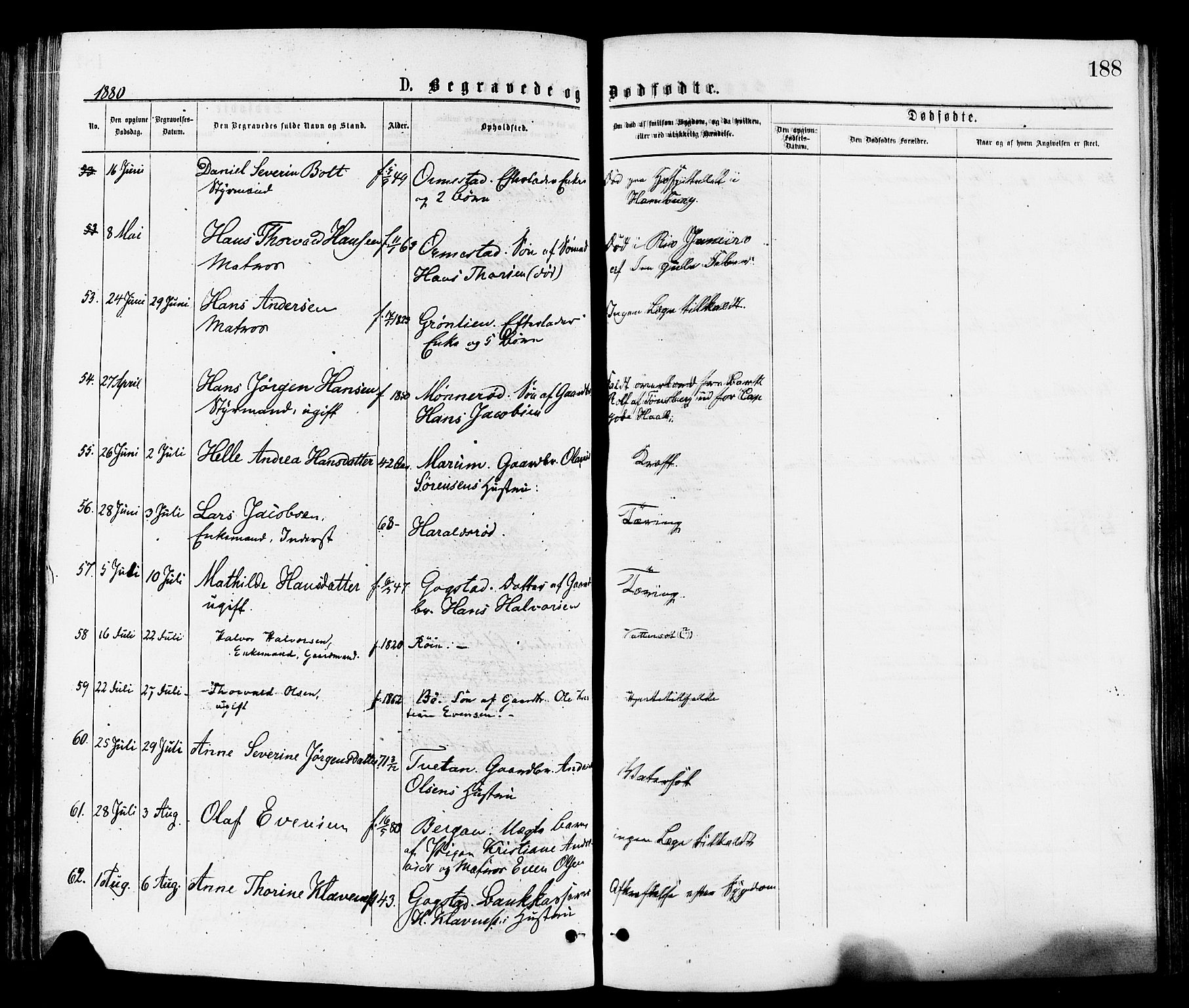 Sandar kirkebøker, SAKO/A-243/F/Fa/L0011: Parish register (official) no. 11, 1872-1882, p. 188