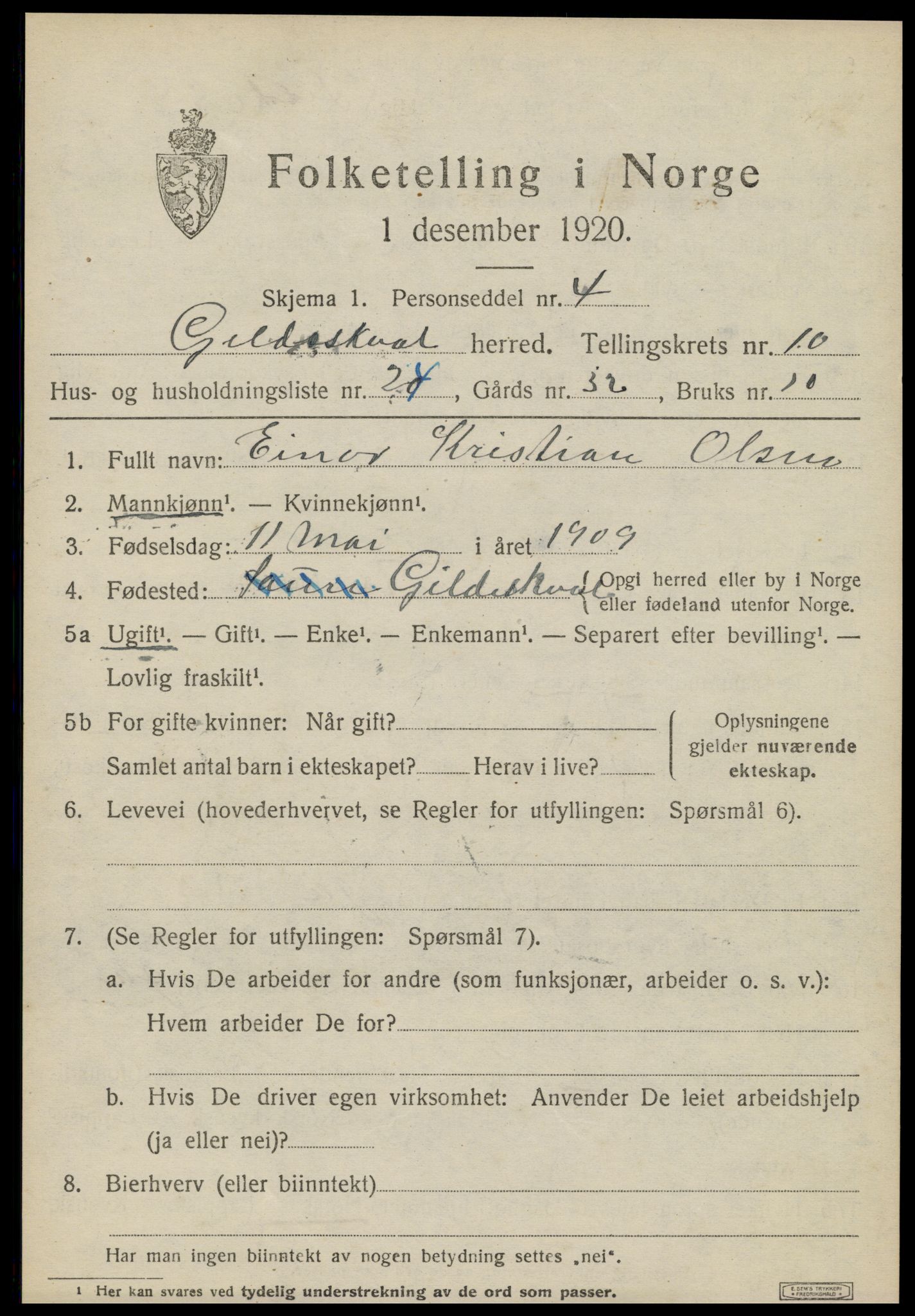 SAT, 1920 census for Gildeskål, 1920, p. 6388