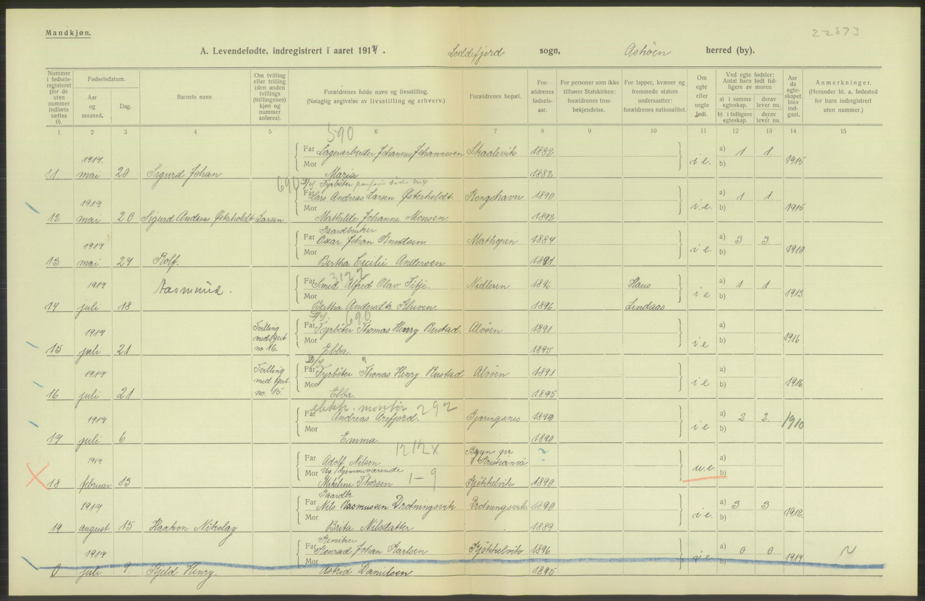 Statistisk sentralbyrå, Sosiodemografiske emner, Befolkning, RA/S-2228/D/Df/Dfb/Dfbg/L0034: S. Bergenhus amt: Levendefødte menn og kvinner. Bygder., 1917, p. 272