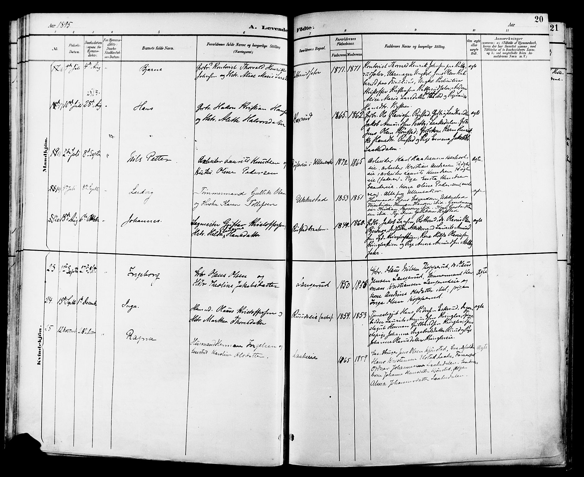 Nannestad prestekontor Kirkebøker, AV/SAO-A-10414a/F/Fa/L0015: Parish register (official) no. I 15, 1891-1905, p. 20