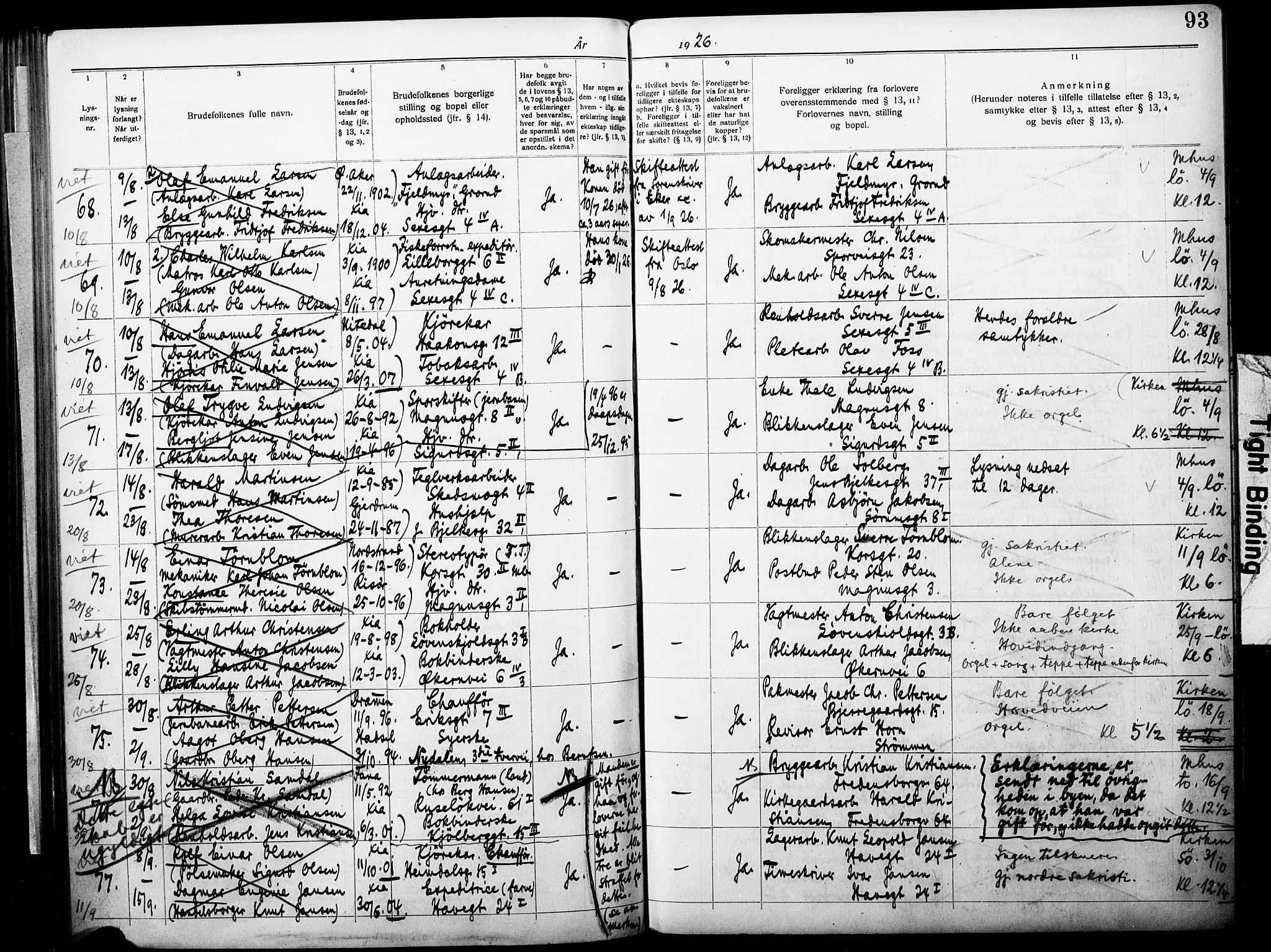 Kampen prestekontor Kirkebøker, AV/SAO-A-10853/H/Ha/L0005: Banns register no. 5, 1920-1927, p. 93