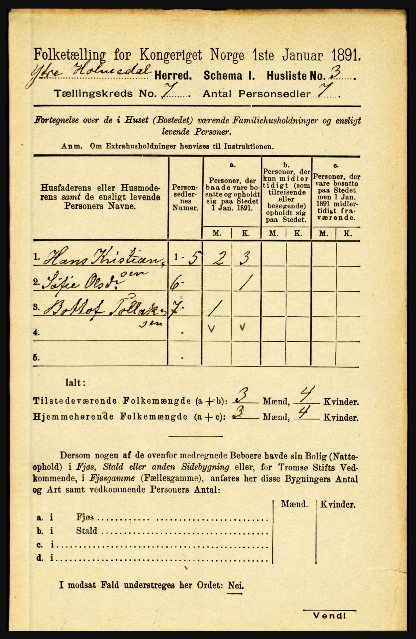 RA, 1891 census for 1429 Ytre Holmedal, 1891, p. 1570