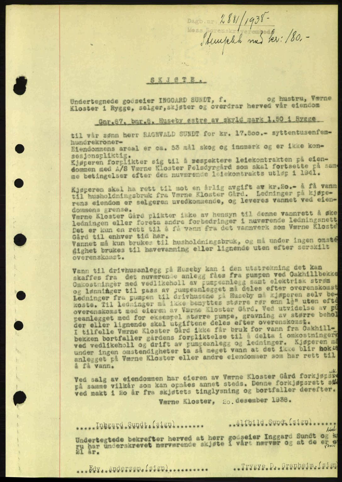 Moss sorenskriveri, SAO/A-10168: Mortgage book no. A5, 1938-1939, Diary no: : 2881/1938
