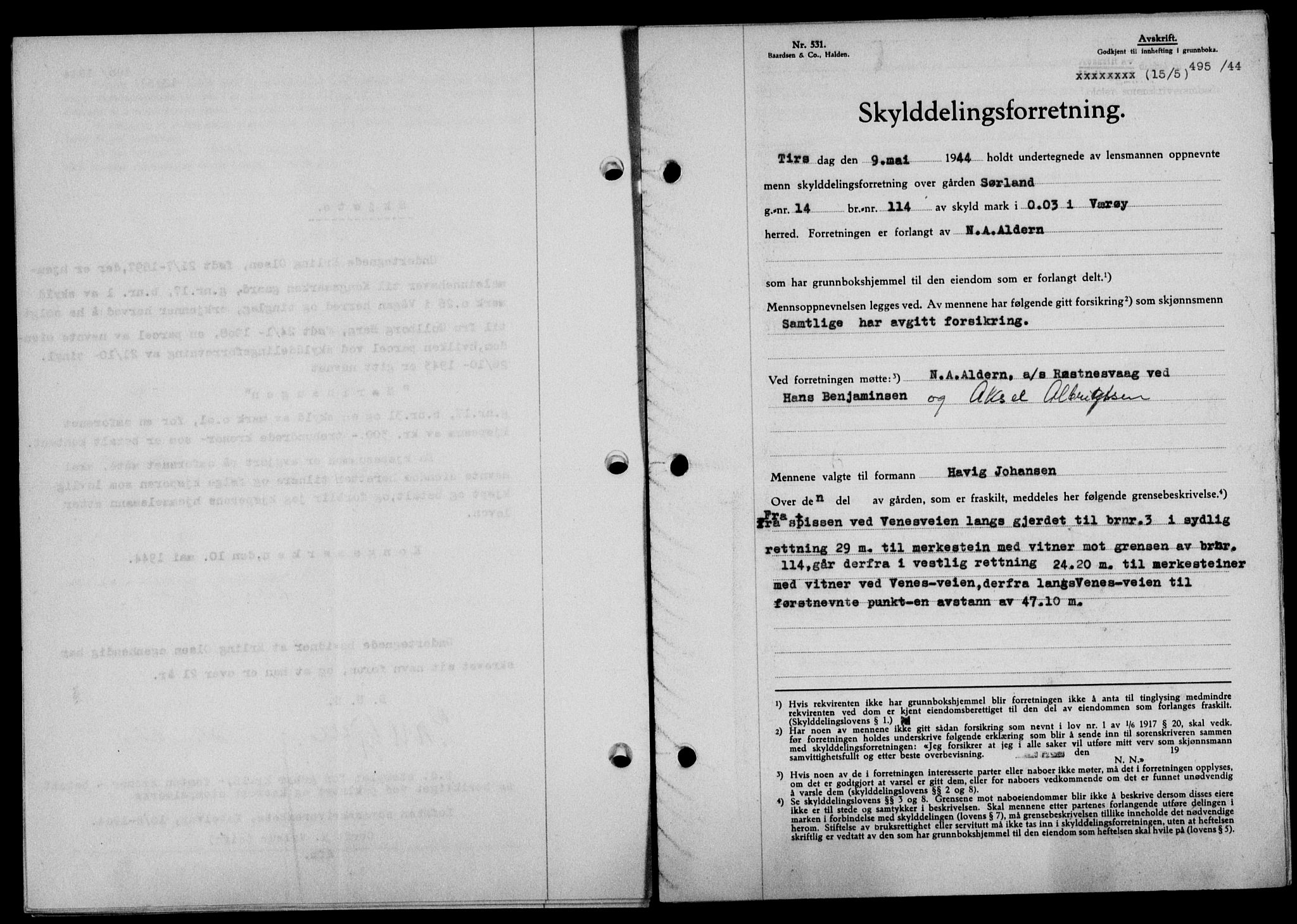 Lofoten sorenskriveri, SAT/A-0017/1/2/2C/L0012a: Mortgage book no. 12a, 1943-1944, Diary no: : 495/1944