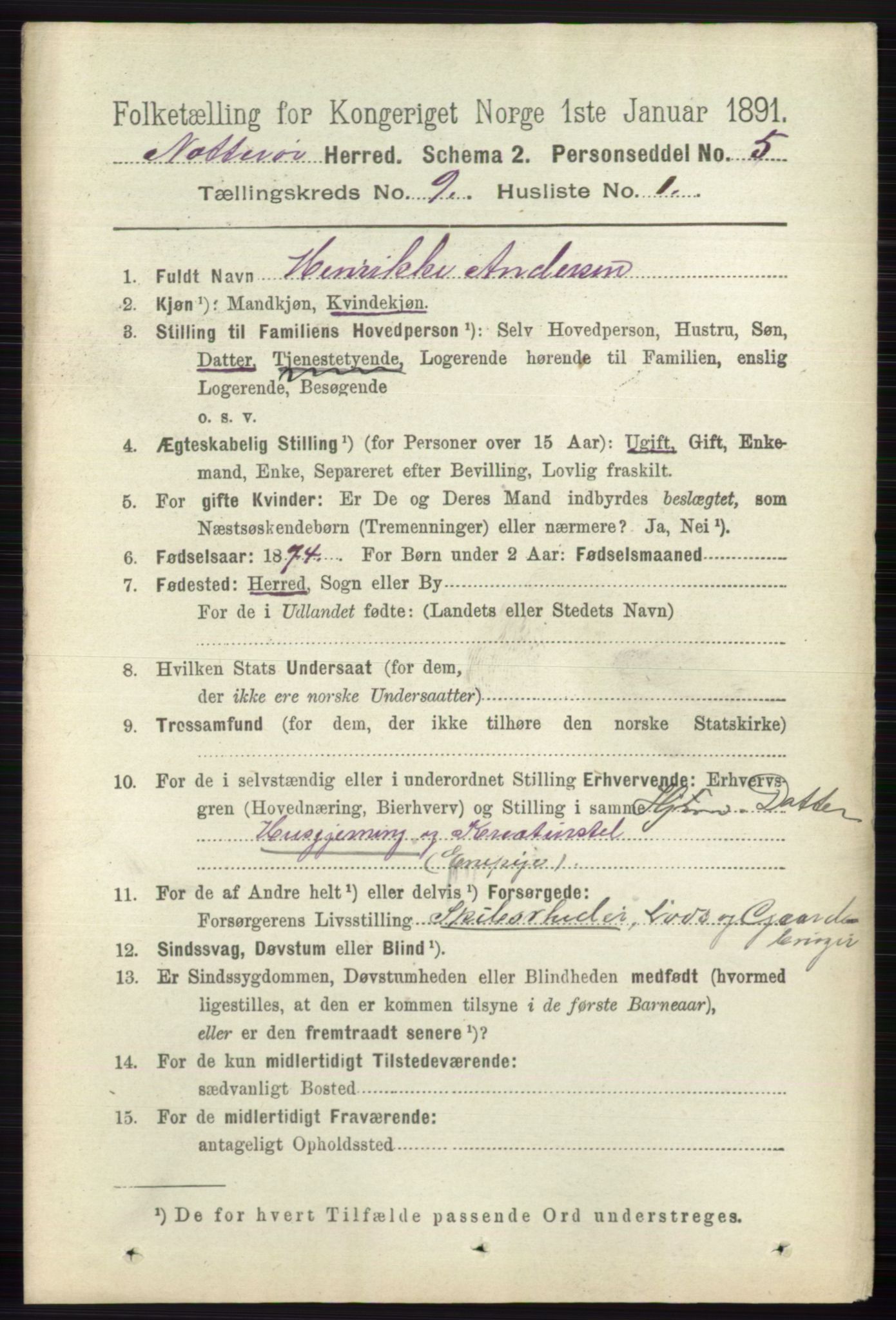 RA, 1891 census for 0722 Nøtterøy, 1891, p. 4561