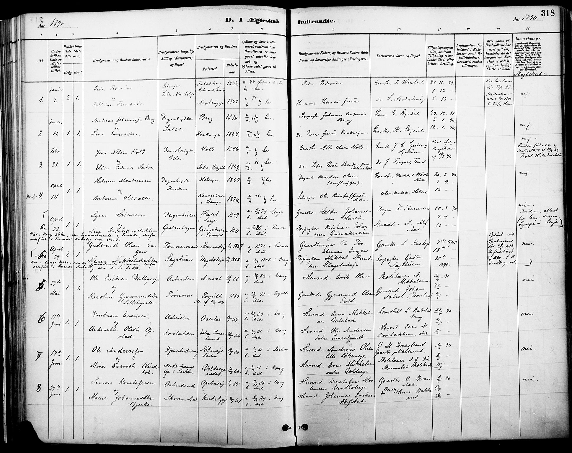 Vang prestekontor, Hedmark, SAH/PREST-008/H/Ha/Haa/L0019A: Parish register (official) no. 19, 1886-1900, p. 318