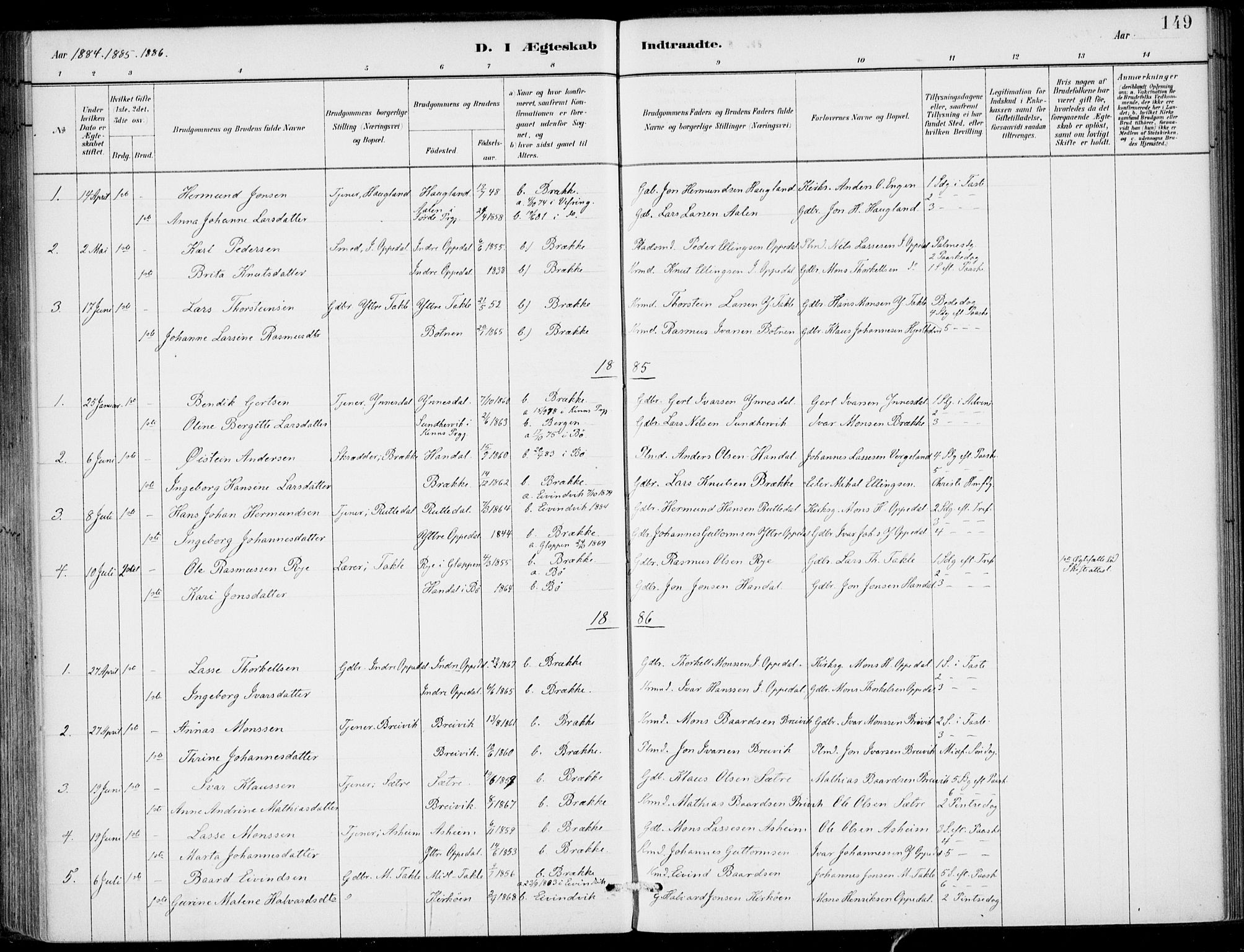 Gulen sokneprestembete, SAB/A-80201/H/Haa/Haac/L0002: Parish register (official) no. C  2, 1882-1914, p. 149