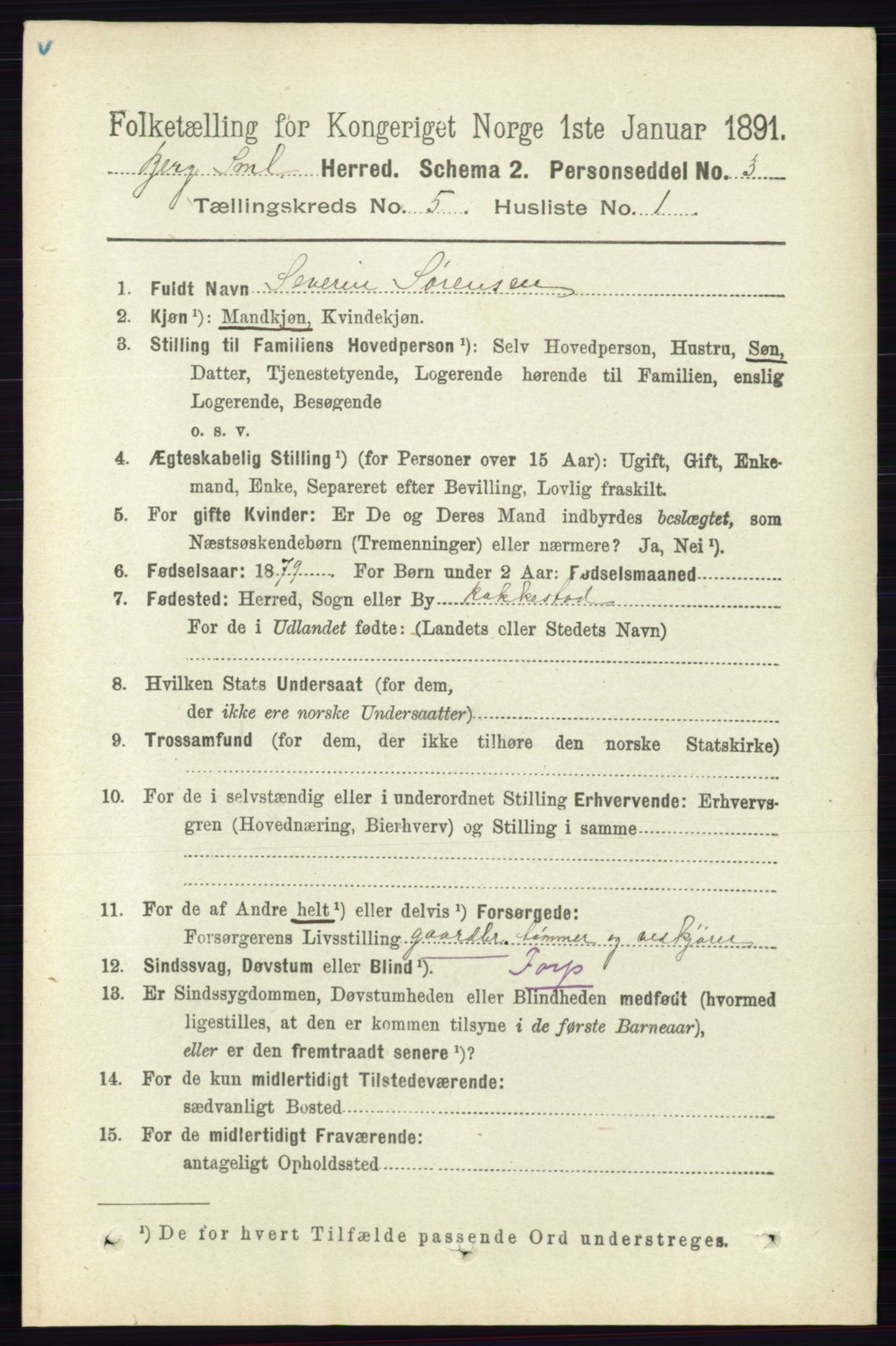 RA, 1891 census for 0116 Berg, 1891, p. 3386