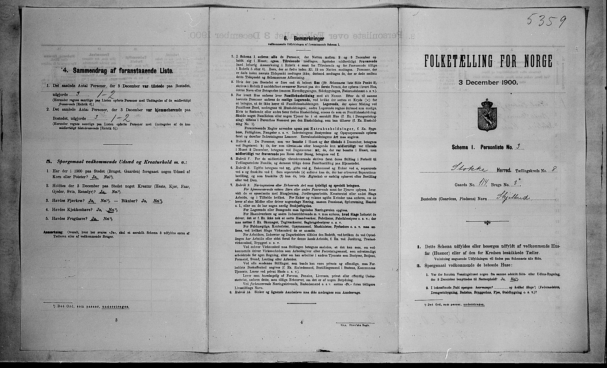 RA, 1900 census for Stokke, 1900, p. 1405