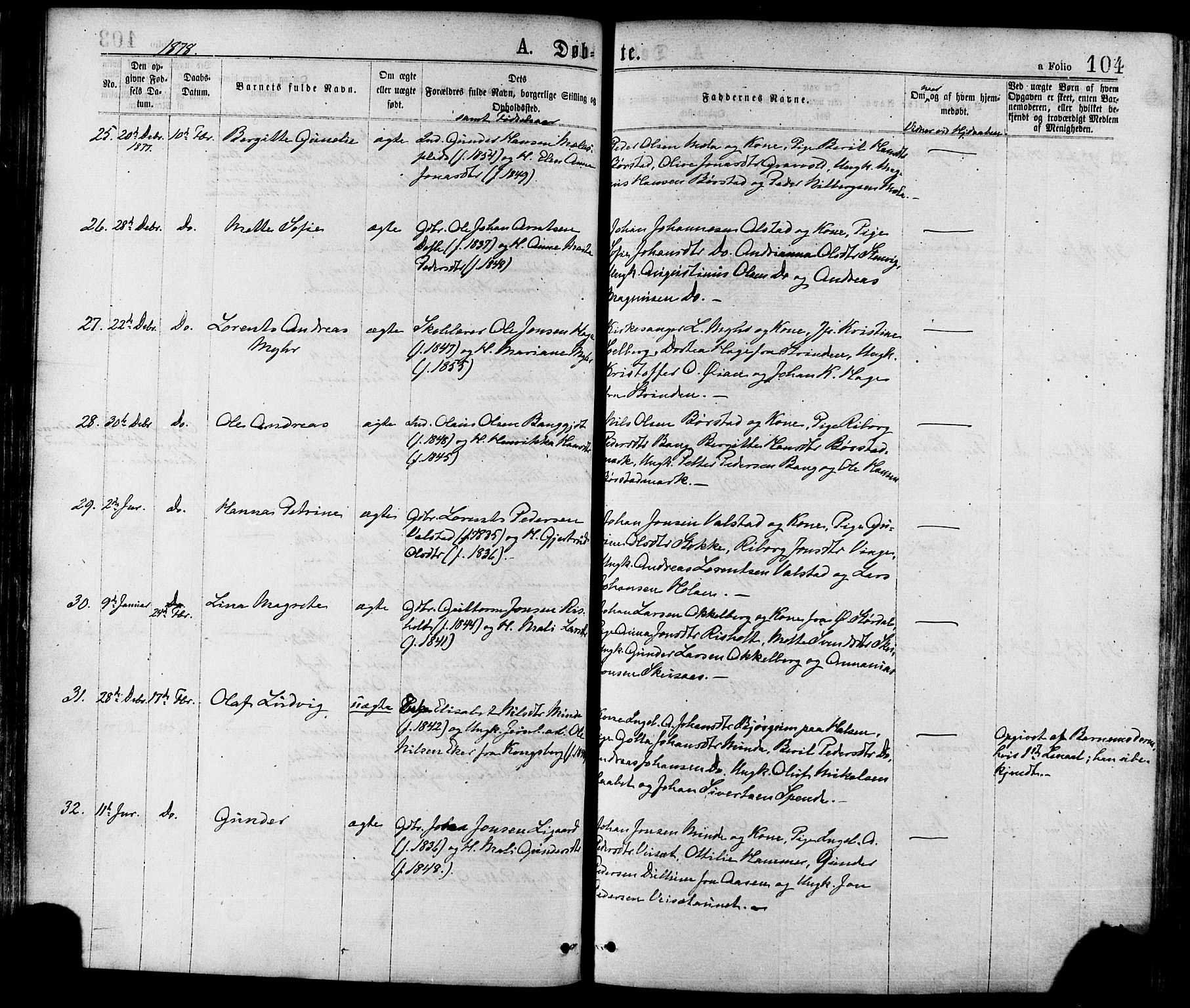 Ministerialprotokoller, klokkerbøker og fødselsregistre - Nord-Trøndelag, SAT/A-1458/709/L0076: Parish register (official) no. 709A16, 1871-1879, p. 104