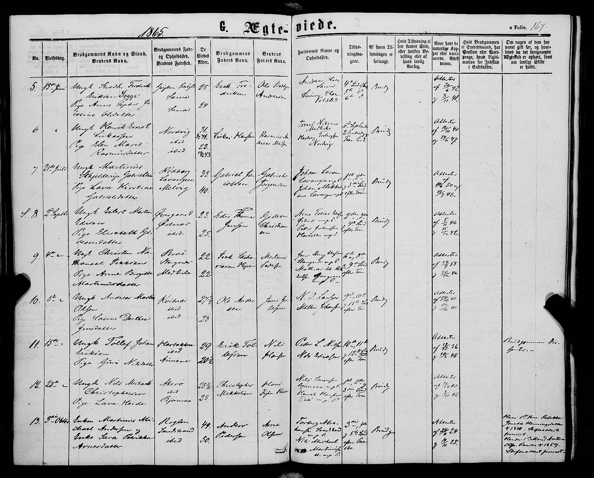 Trondenes sokneprestkontor, AV/SATØ-S-1319/H/Ha/L0012kirke: Parish register (official) no. 12, 1863-1870, p. 167