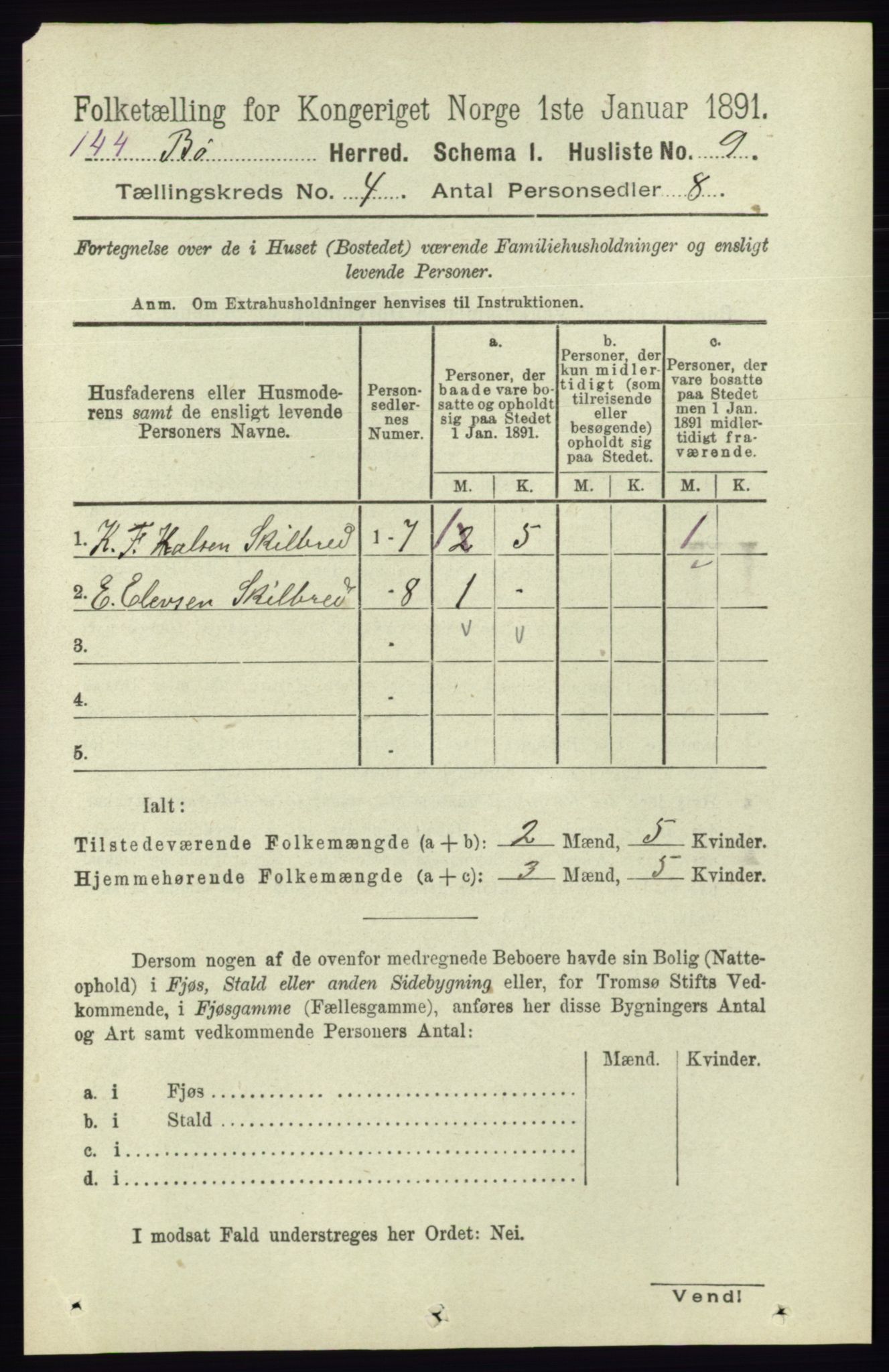 RA, 1891 census for 0821 Bø, 1891, p. 1209