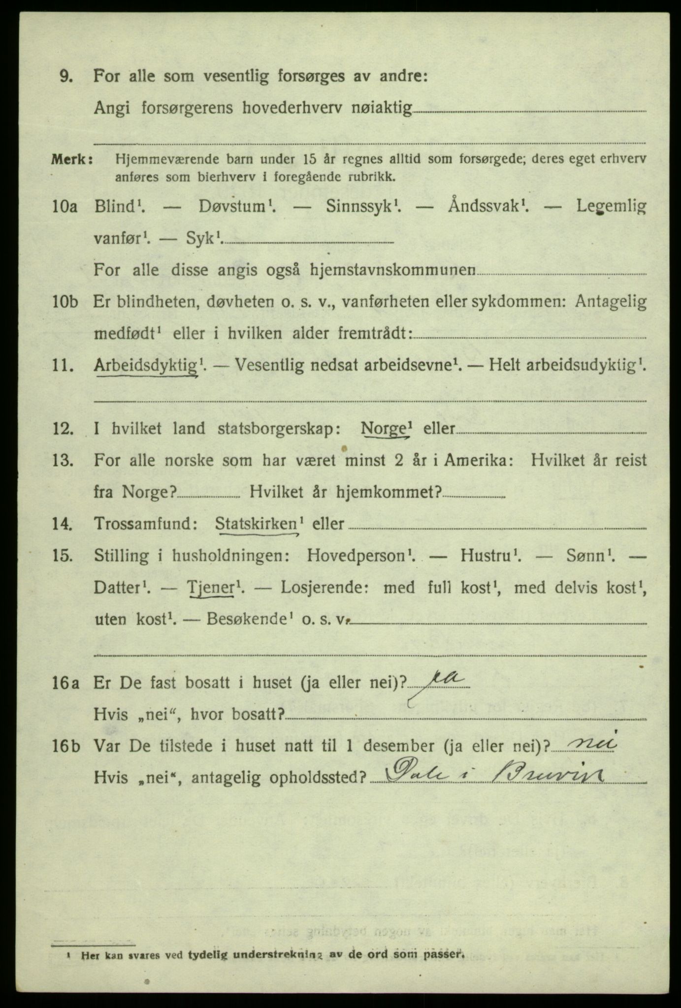 SAB, 1920 census for Bruvik, 1920, p. 1111