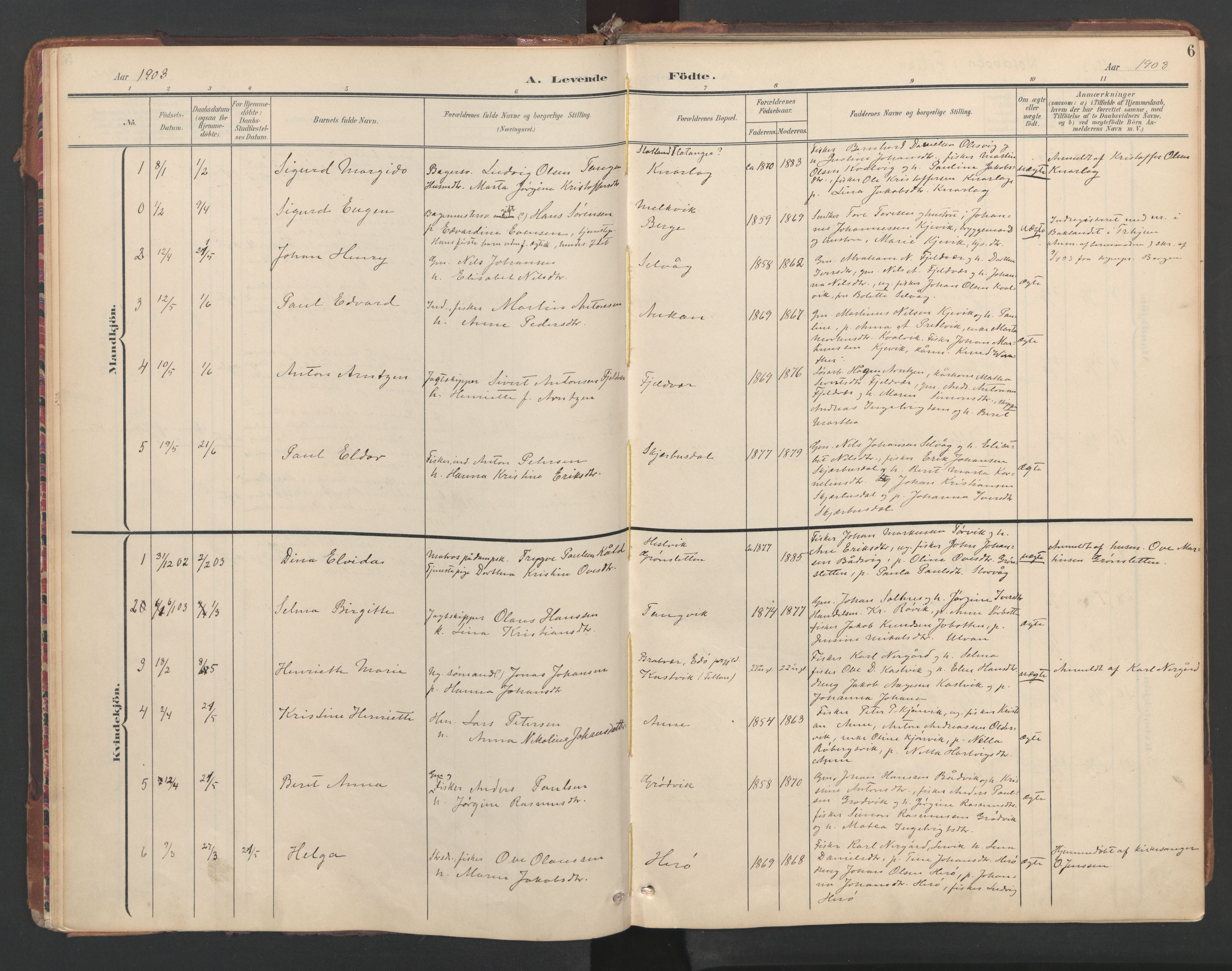 Ministerialprotokoller, klokkerbøker og fødselsregistre - Sør-Trøndelag, SAT/A-1456/638/L0568: Parish register (official) no. 638A01, 1901-1916, p. 6