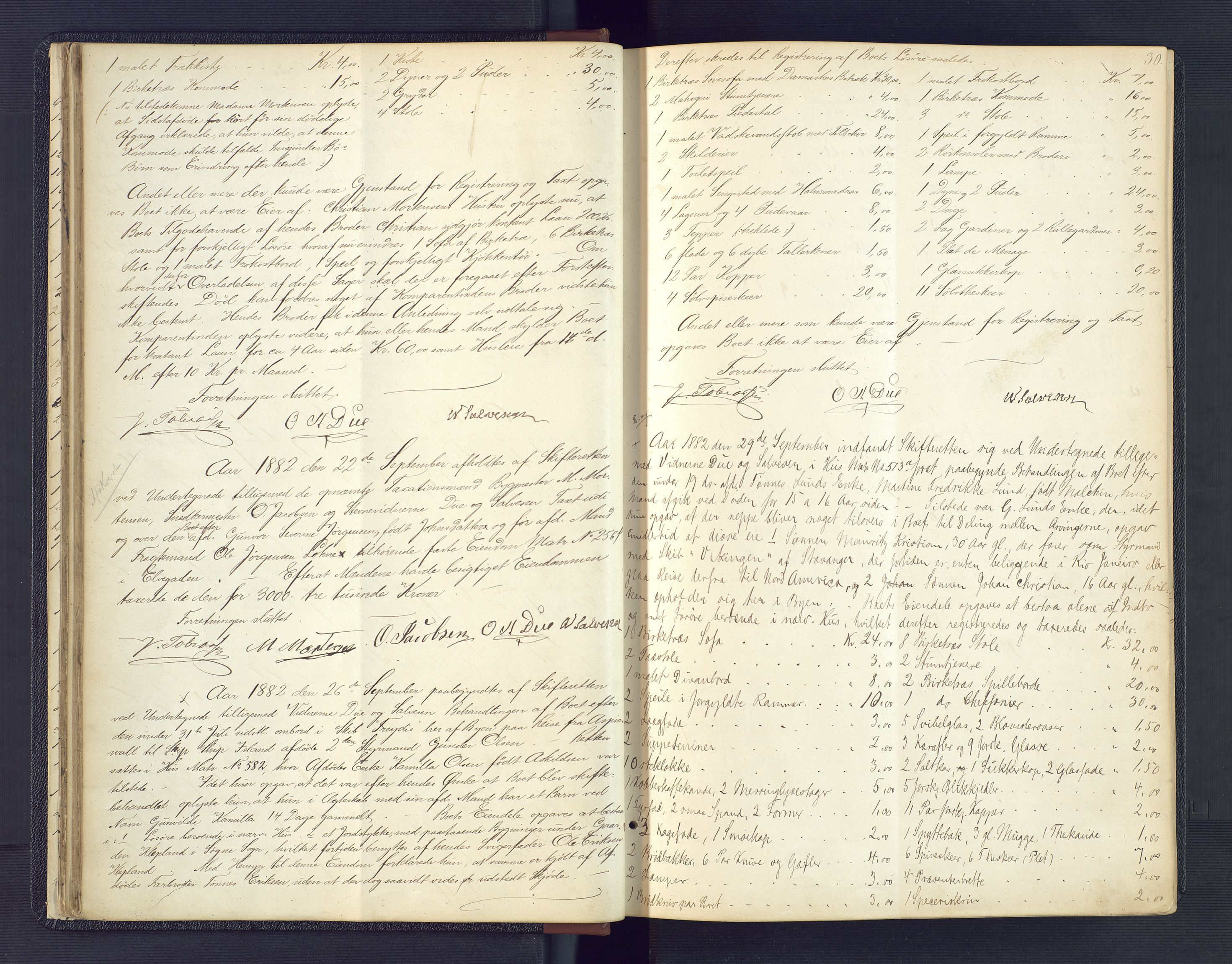 Kristiansand byrett, AV/SAK-1223-0001/H/Hc/L0032: Skifteregistreringsprotokoll nr. 4, med register, 1881-1888, p. 30