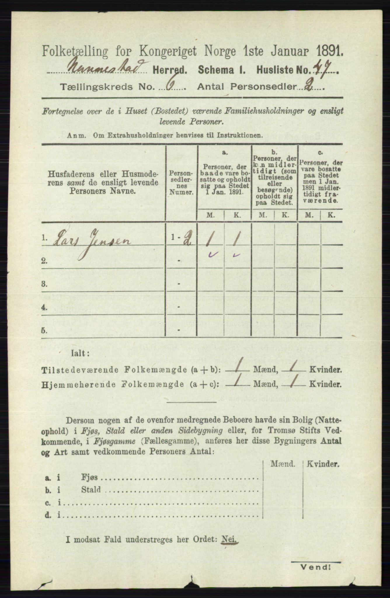 RA, 1891 census for 0238 Nannestad, 1891, p. 3049