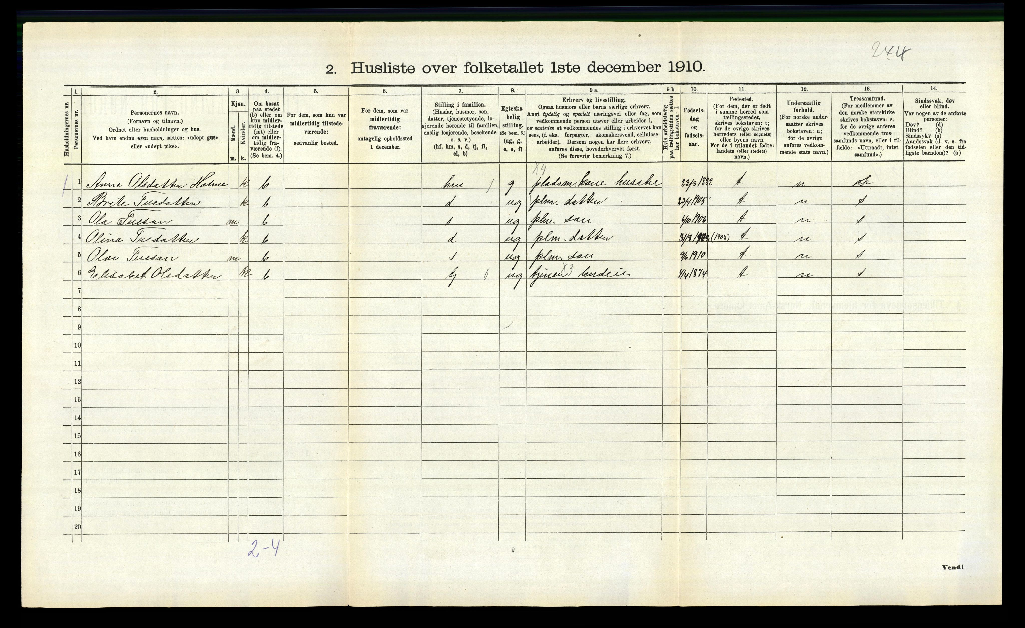 RA, 1910 census for Gloppen, 1910, p. 319