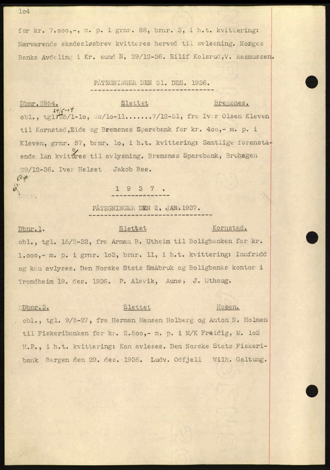 Nordmøre sorenskriveri, AV/SAT-A-4132/1/2/2Ca: Mortgage book no. C80, 1936-1939, Diary no: : 1/1937