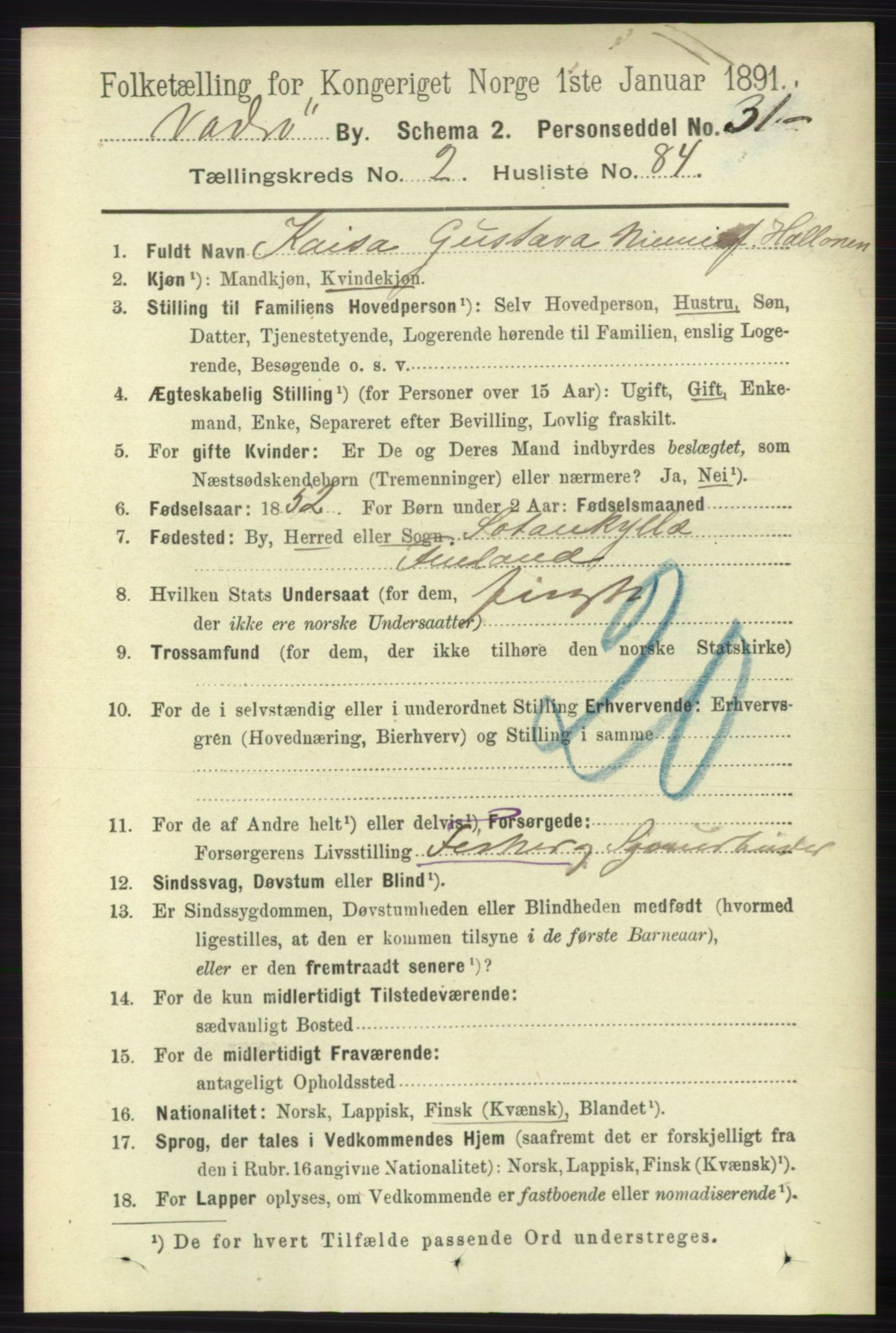 RA, 1891 census for 2003 Vadsø, 1891, p. 1510