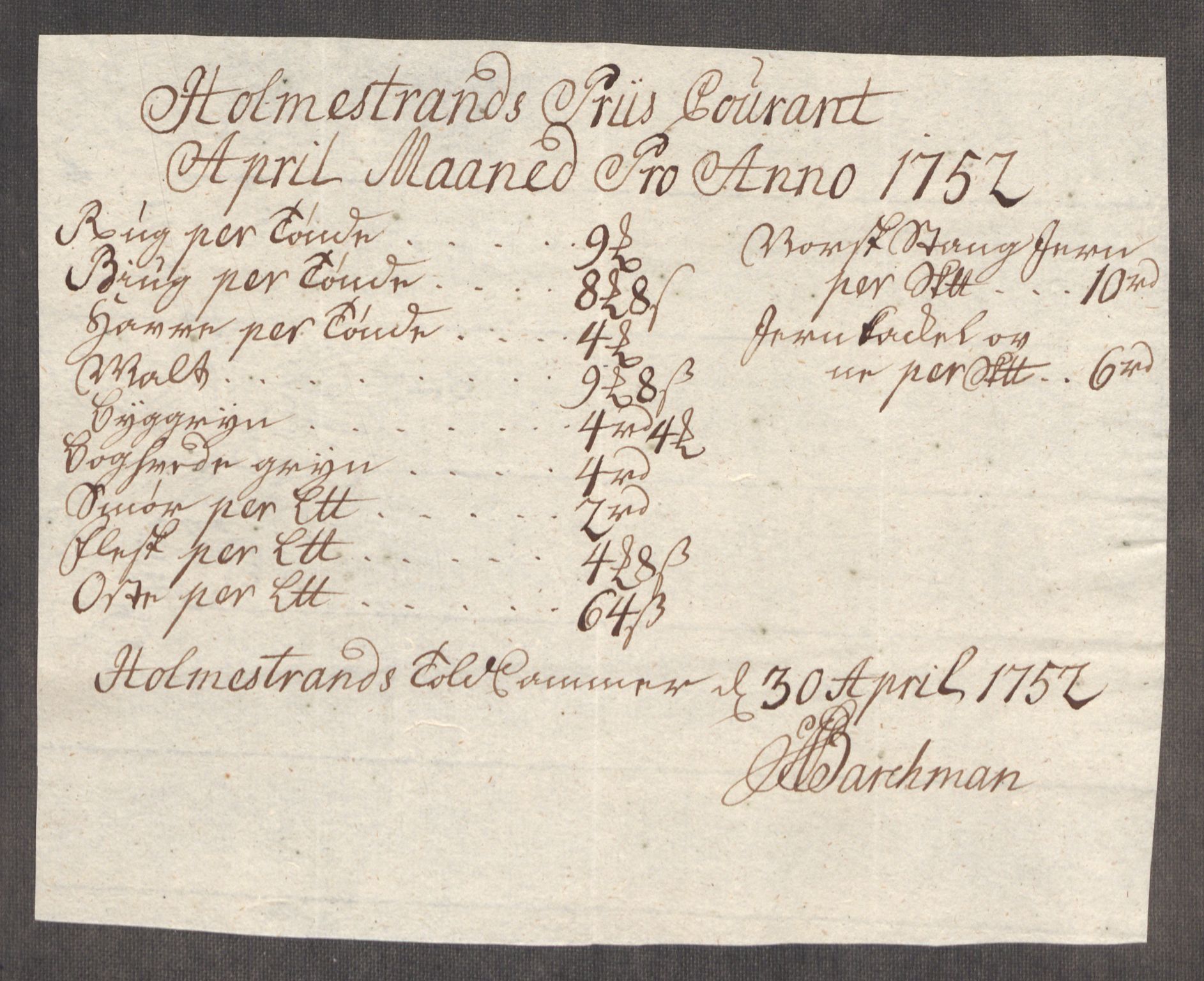 Rentekammeret inntil 1814, Realistisk ordnet avdeling, AV/RA-EA-4070/Oe/L0004: [Ø1]: Priskuranter, 1749-1752, p. 871