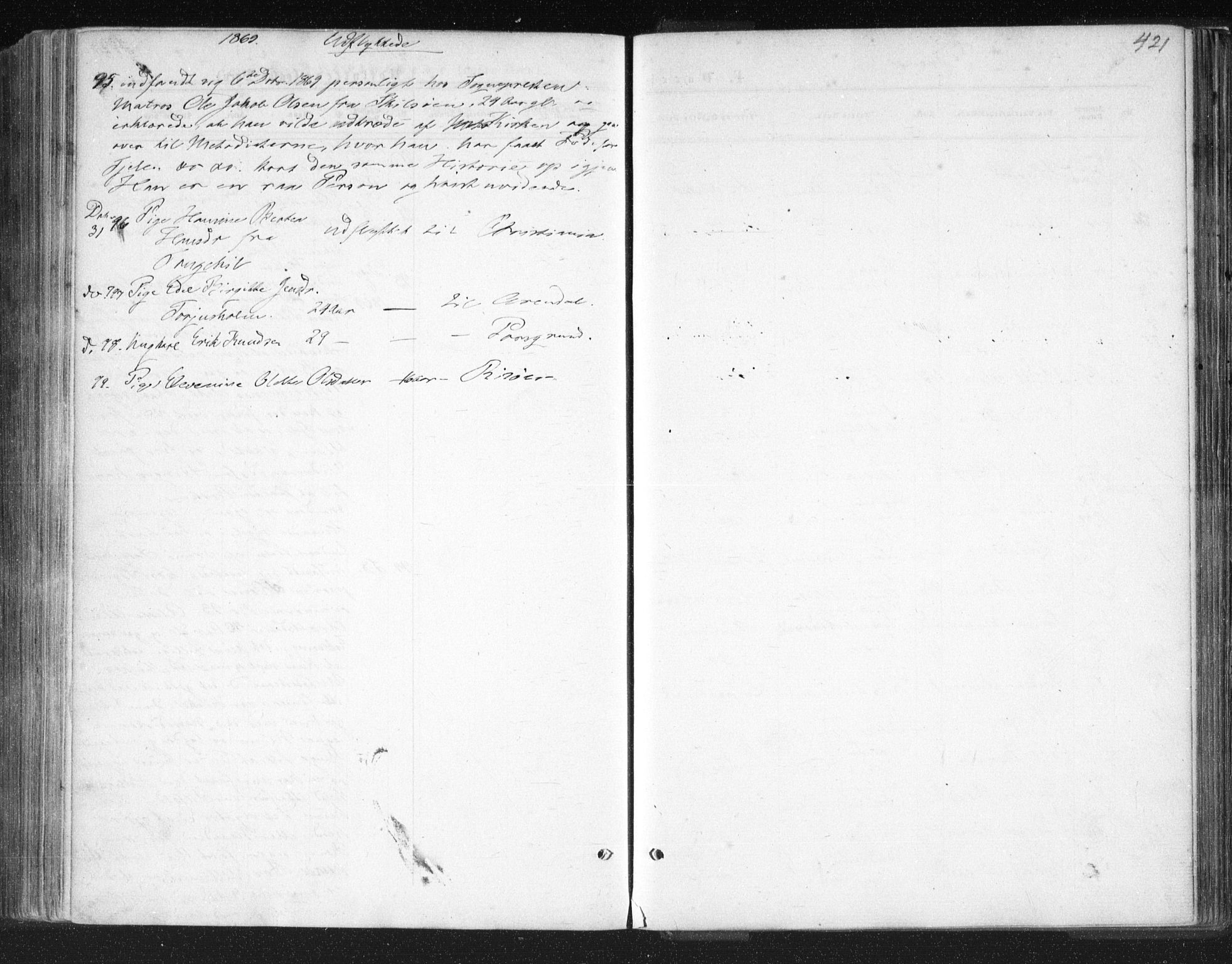 Tromøy sokneprestkontor, AV/SAK-1111-0041/F/Fa/L0007: Parish register (official) no. A 7, 1864-1869, p. 421