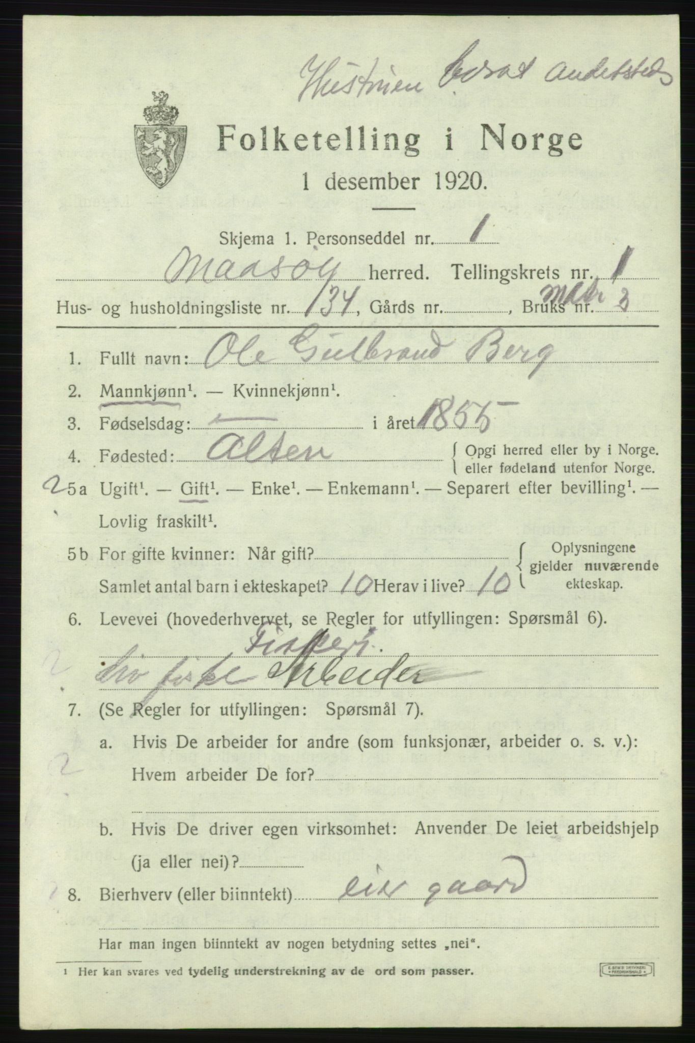 SATØ, 1920 census for Måsøy, 1920, p. 1200