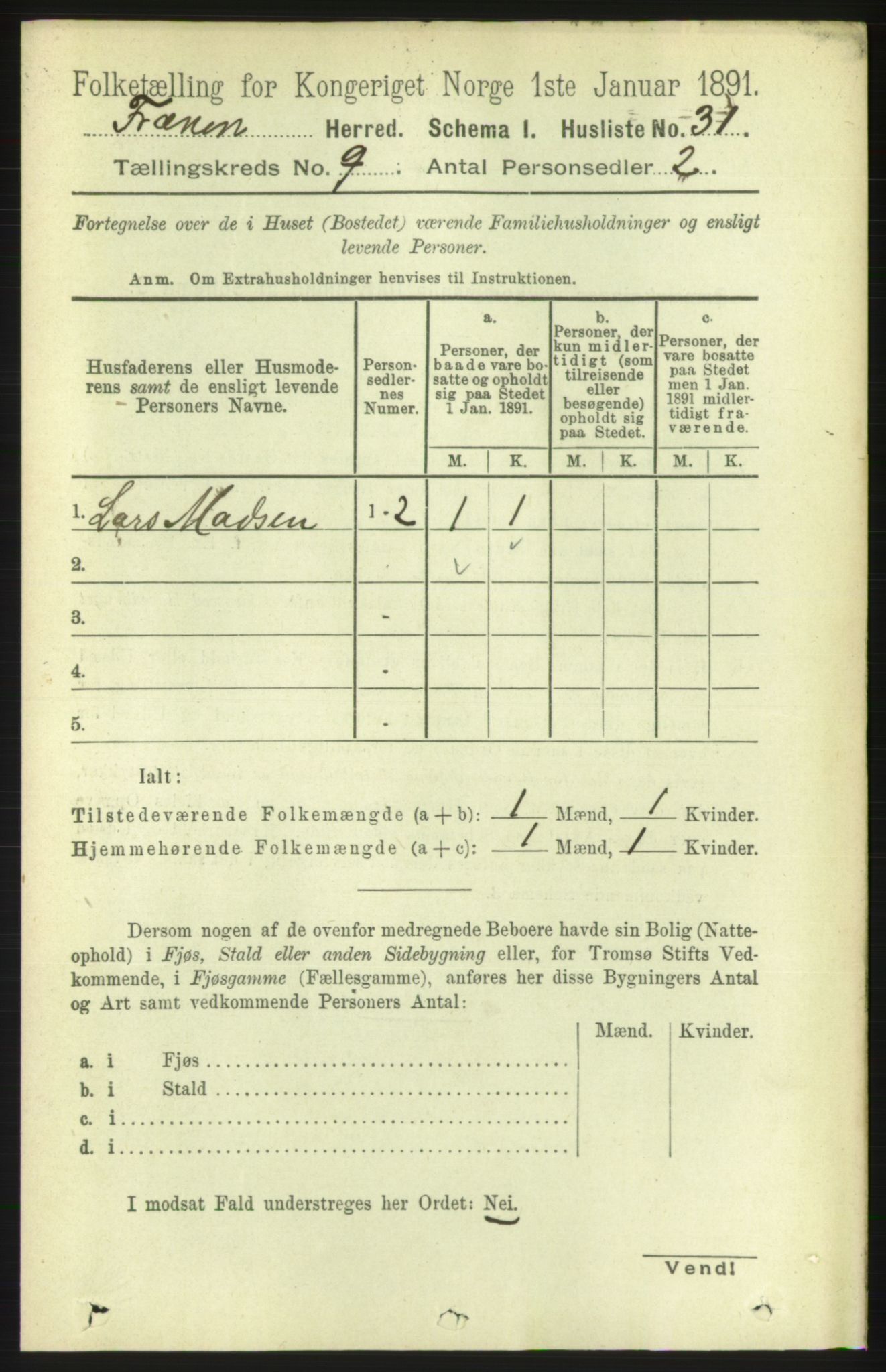 RA, 1891 census for 1548 Fræna, 1891, p. 2848