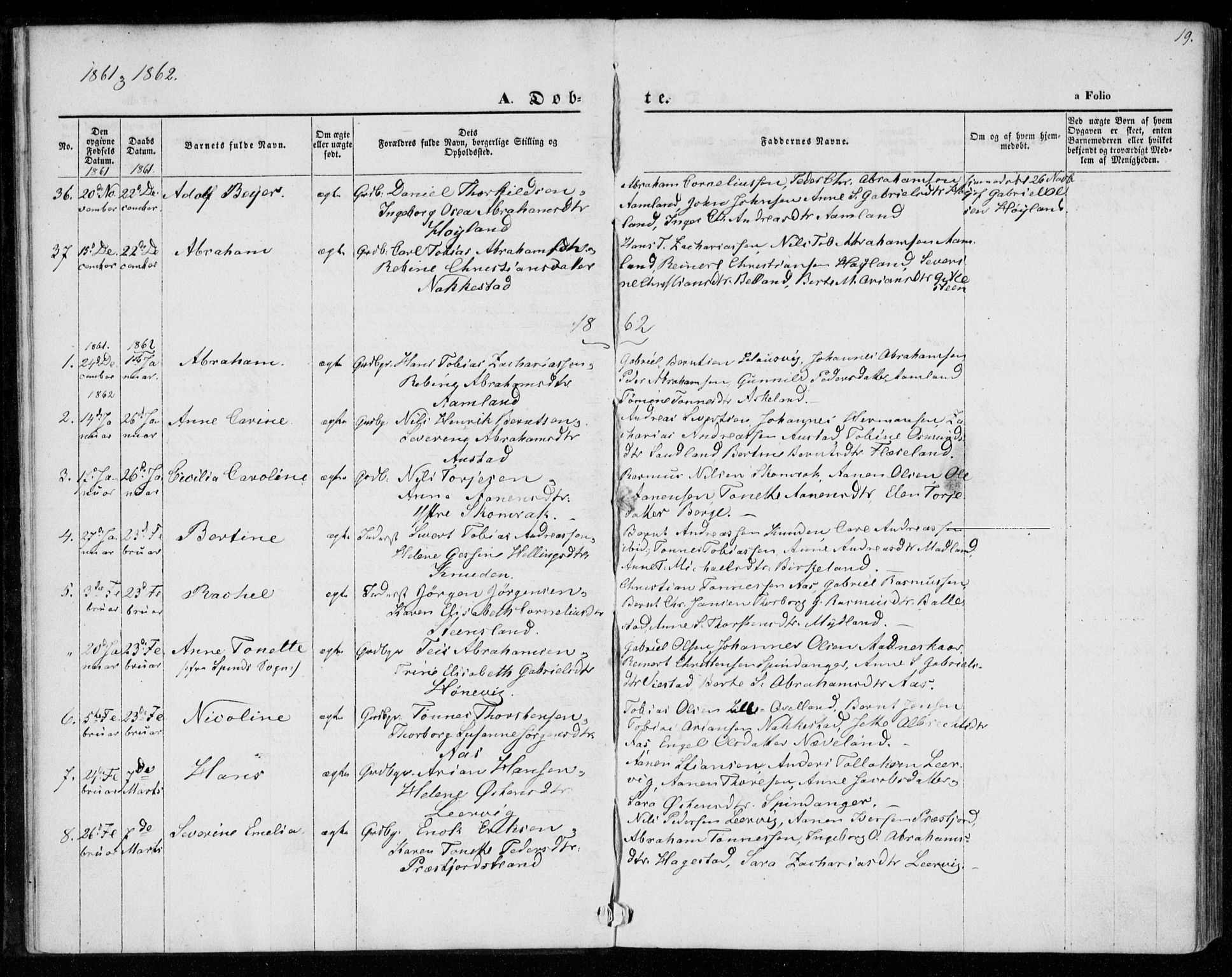 Lyngdal sokneprestkontor, SAK/1111-0029/F/Fa/Faa/L0002: Parish register (official) no. A 2, 1858-1870, p. 19