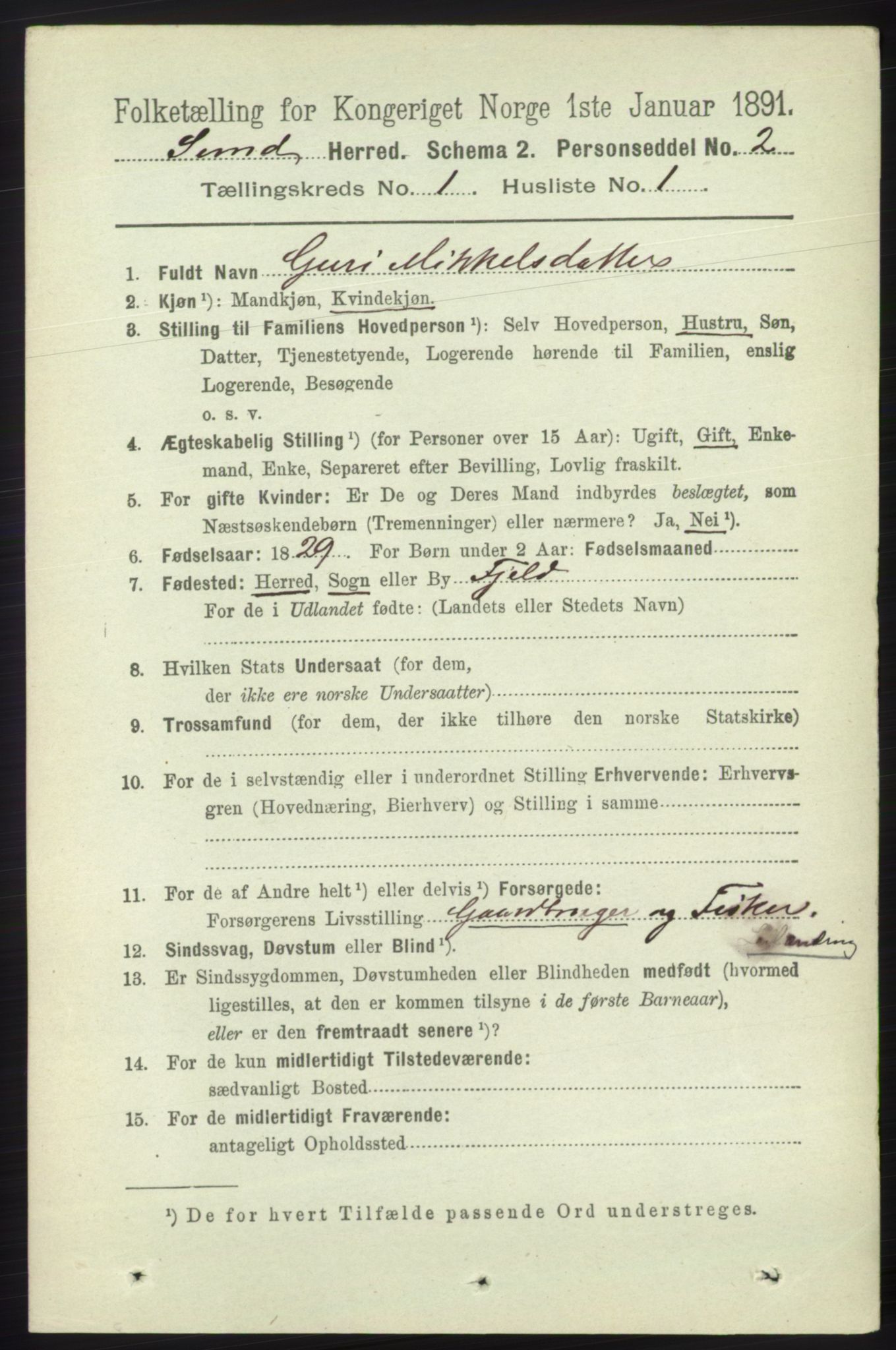 RA, 1891 census for 1245 Sund, 1891, p. 90