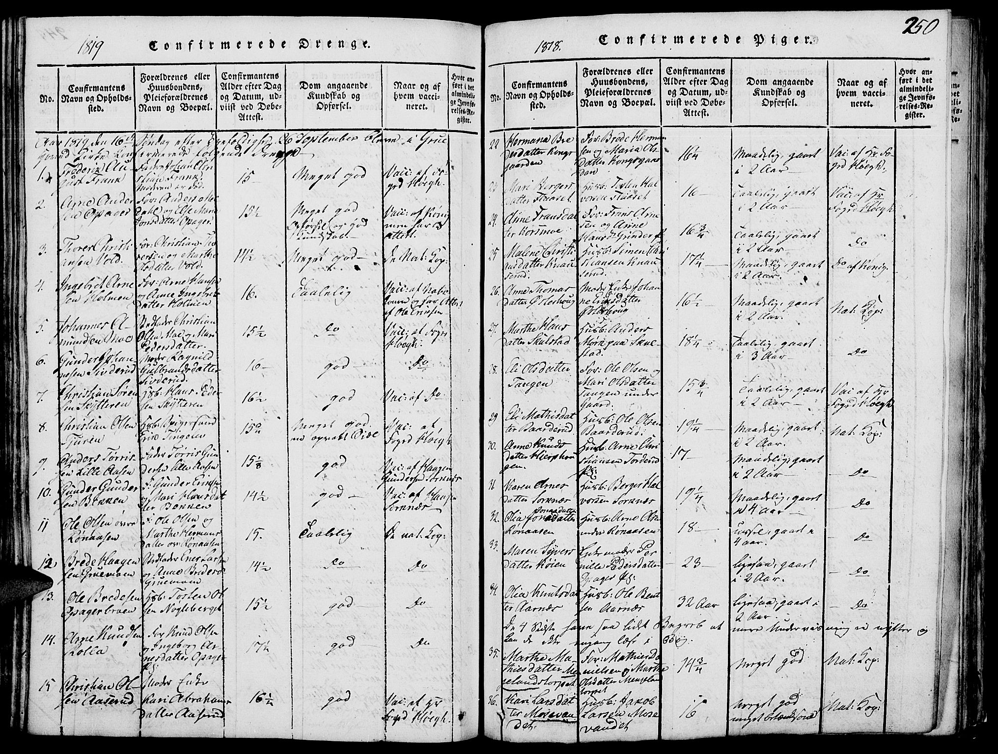 Grue prestekontor, SAH/PREST-036/H/Ha/Hab/L0002: Parish register (copy) no. 2, 1815-1841, p. 250