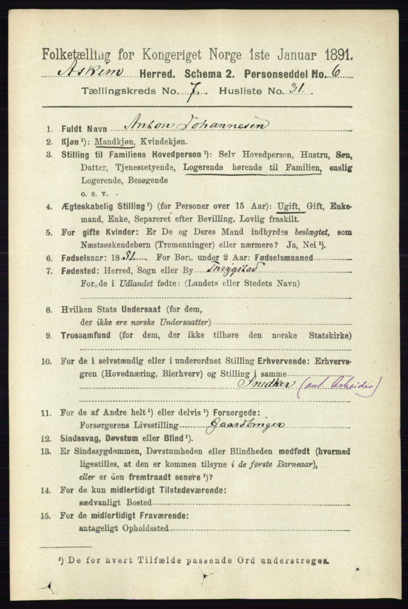 RA, 1891 census for 0124 Askim, 1891, p. 1195