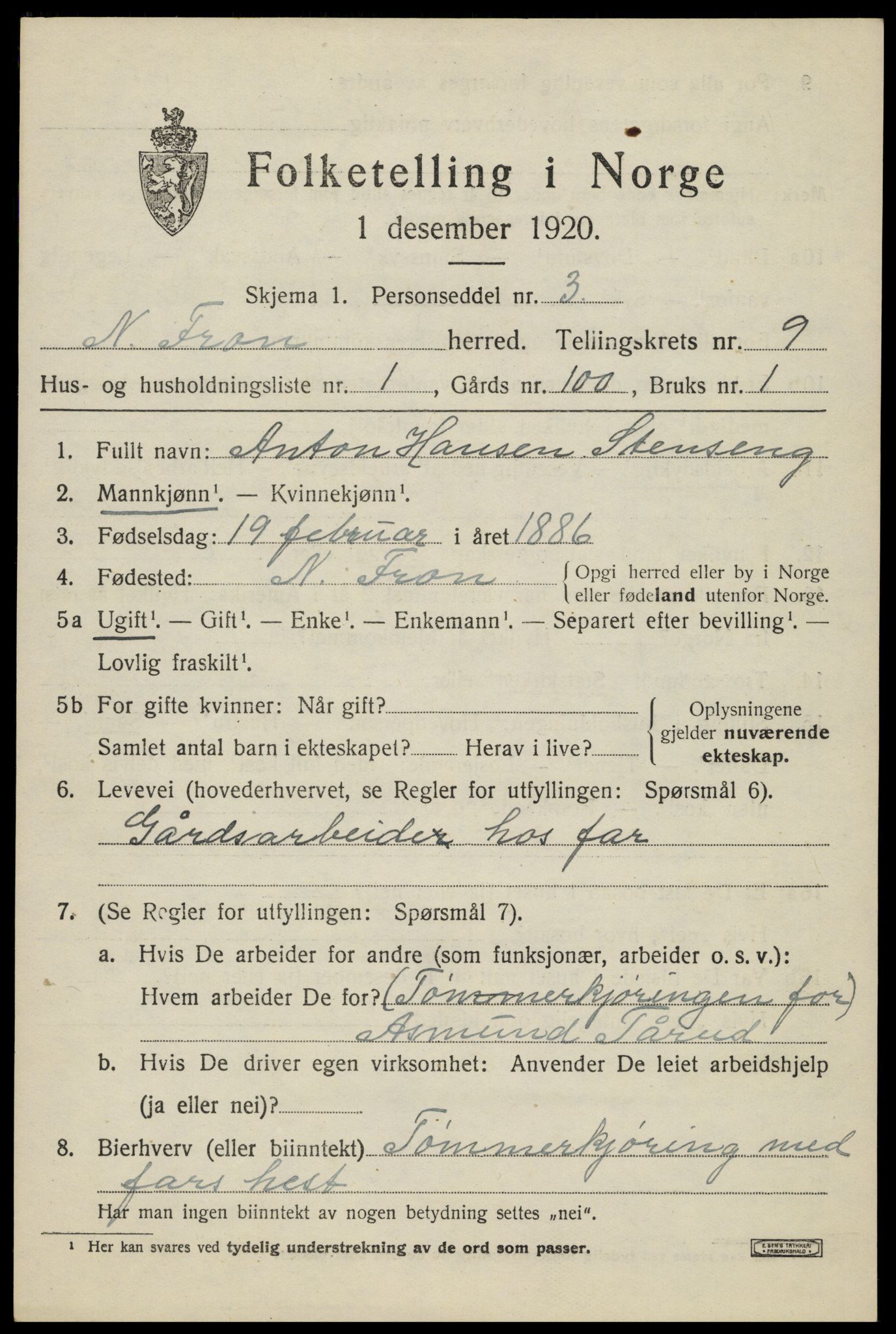 SAH, 1920 census for Nord-Fron, 1920, p. 7478