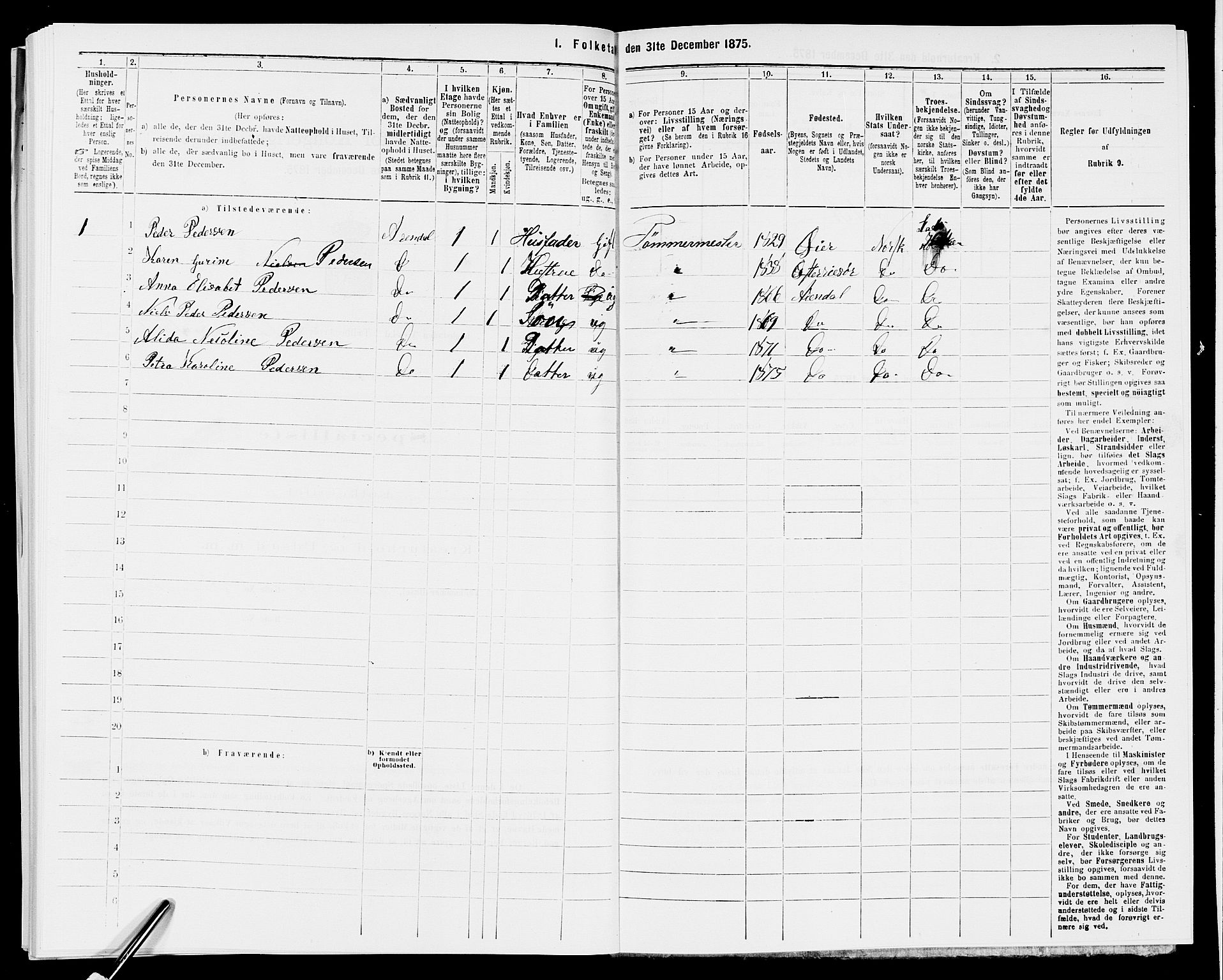 SAK, 1875 census for 0903P Arendal, 1875, p. 367