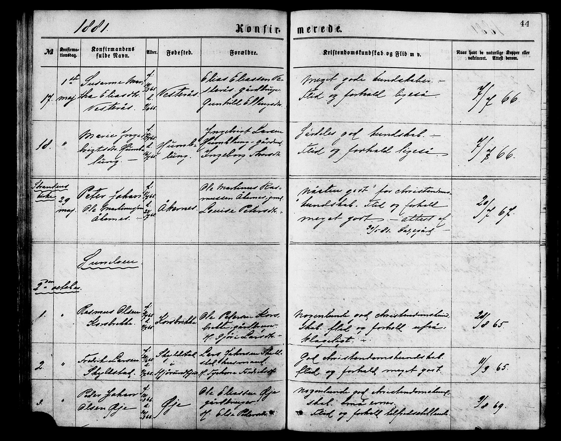 Ministerialprotokoller, klokkerbøker og fødselsregistre - Møre og Romsdal, AV/SAT-A-1454/517/L0227: Parish register (official) no. 517A07, 1870-1886, p. 44