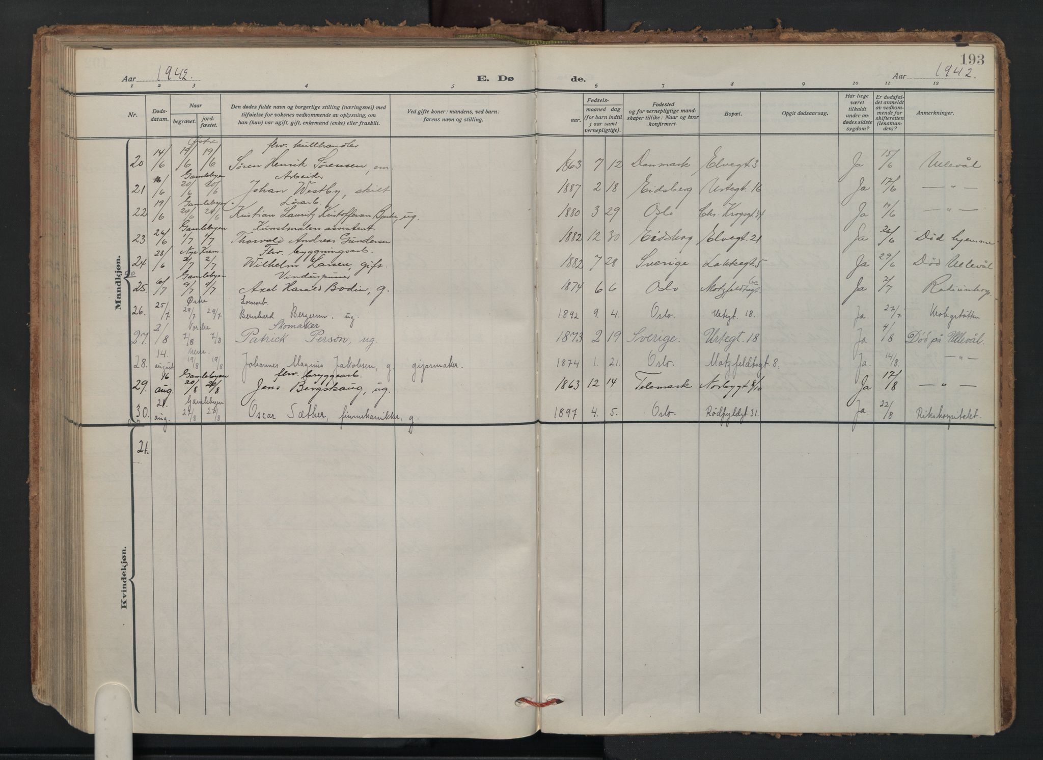 Vaterland prestekontor Kirkebøker, AV/SAO-A-10880/F/Fa/L0003: Parish register (official) no. 3, 1922-1944, p. 193