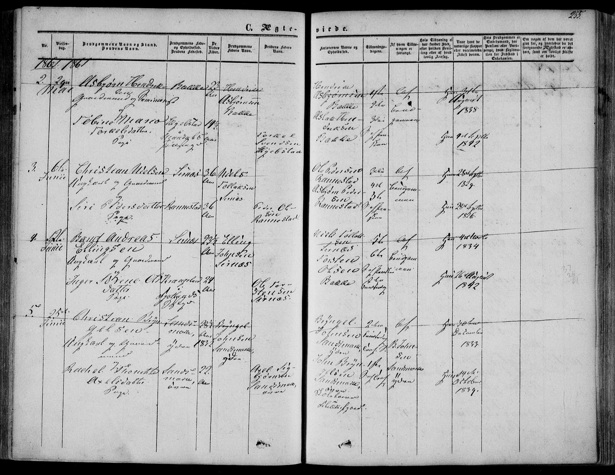 Bakke sokneprestkontor, AV/SAK-1111-0002/F/Fa/Faa/L0006: Parish register (official) no. A 6, 1855-1877, p. 255