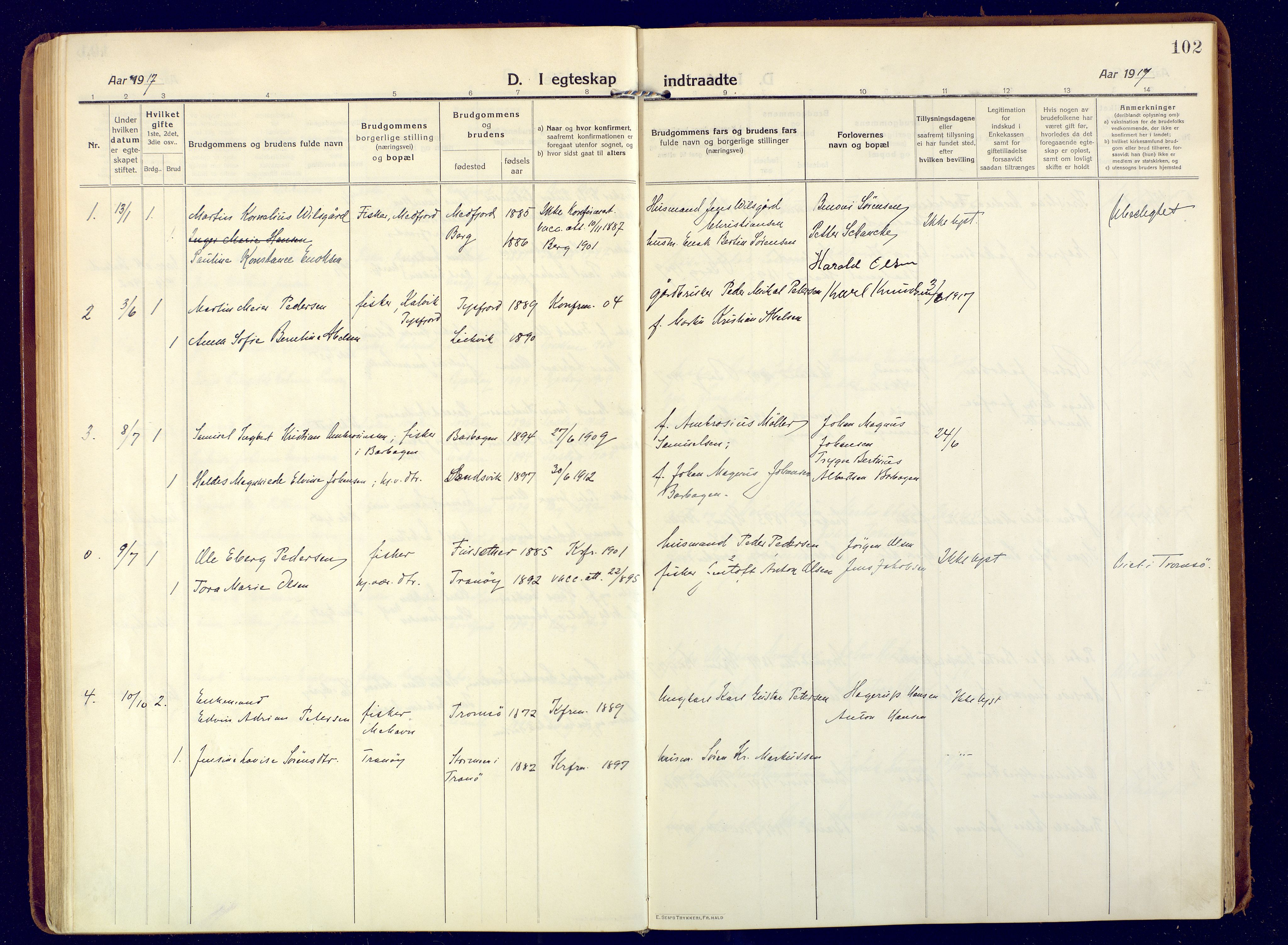 Berg sokneprestkontor, AV/SATØ-S-1318/G/Ga/Gaa/L0009kirke: Parish register (official) no. 9, 1916-1928, p. 102