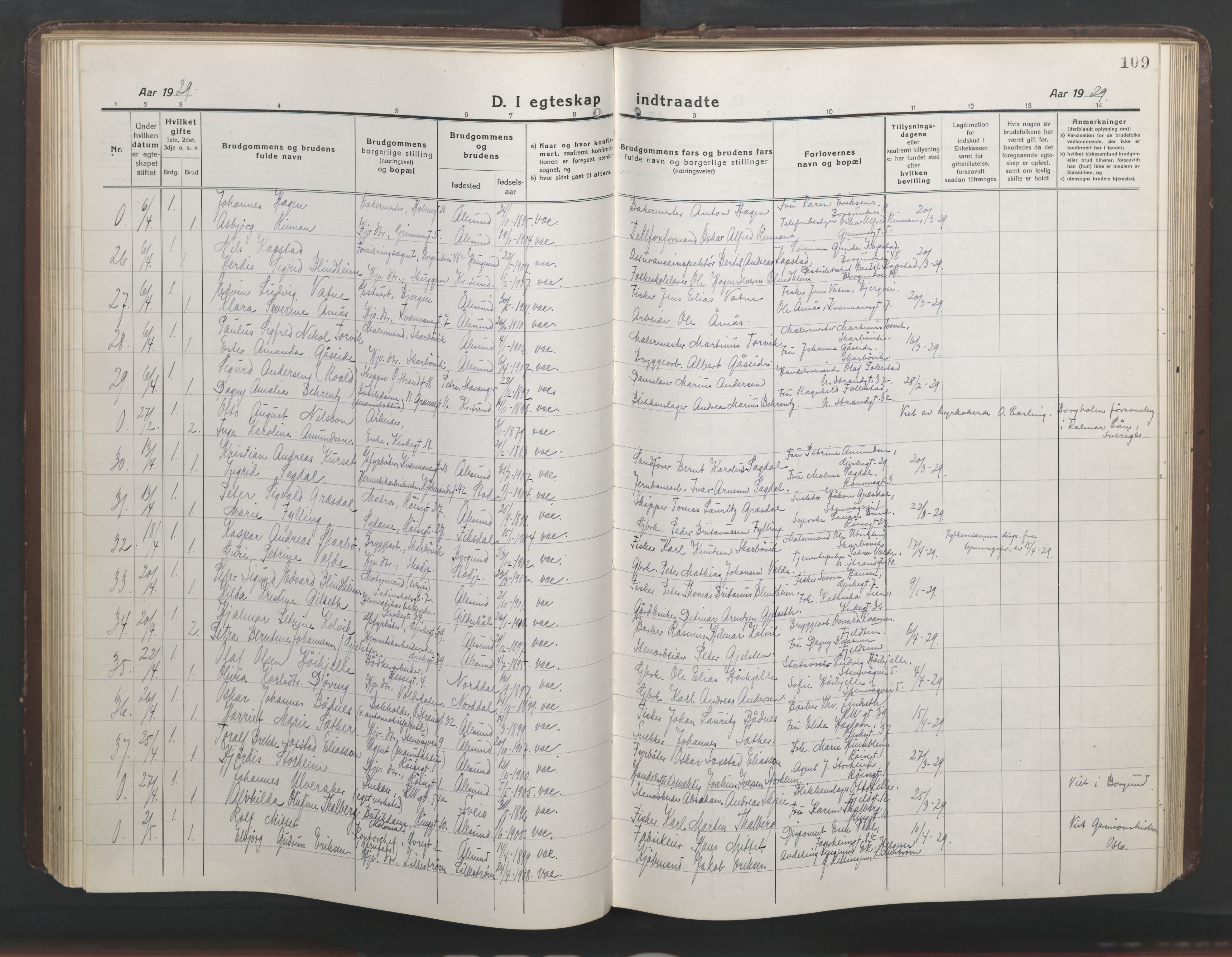 Ministerialprotokoller, klokkerbøker og fødselsregistre - Møre og Romsdal, AV/SAT-A-1454/529/L0473: Parish register (copy) no. 529C10, 1918-1941, p. 109