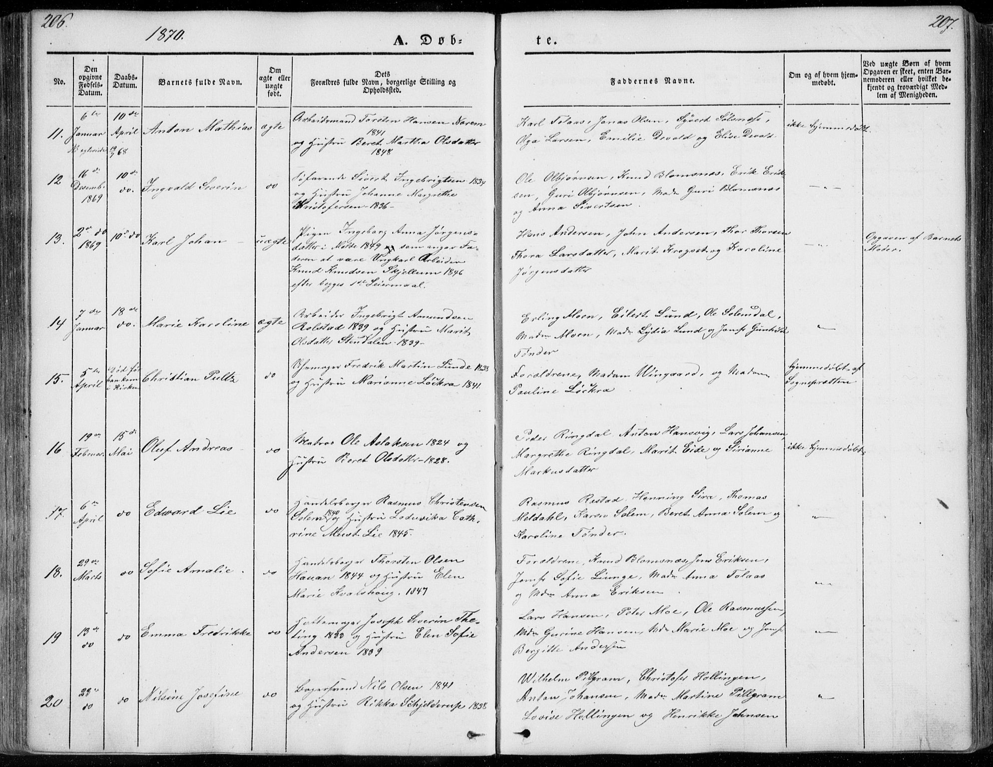 Ministerialprotokoller, klokkerbøker og fødselsregistre - Møre og Romsdal, SAT/A-1454/558/L0689: Parish register (official) no. 558A03, 1843-1872, p. 206-207