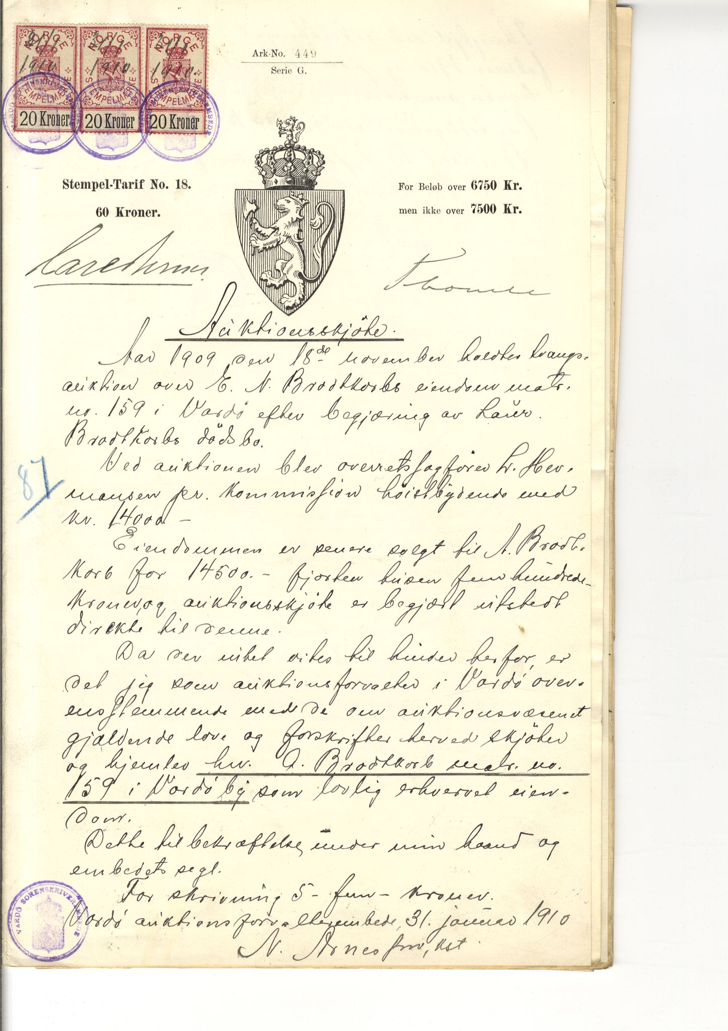 Brodtkorb handel A/S, VAMU/A-0001/Q/Qb/L0002: Skjøter og grunnbrev i Vardø by, 1852-1949, p. 26