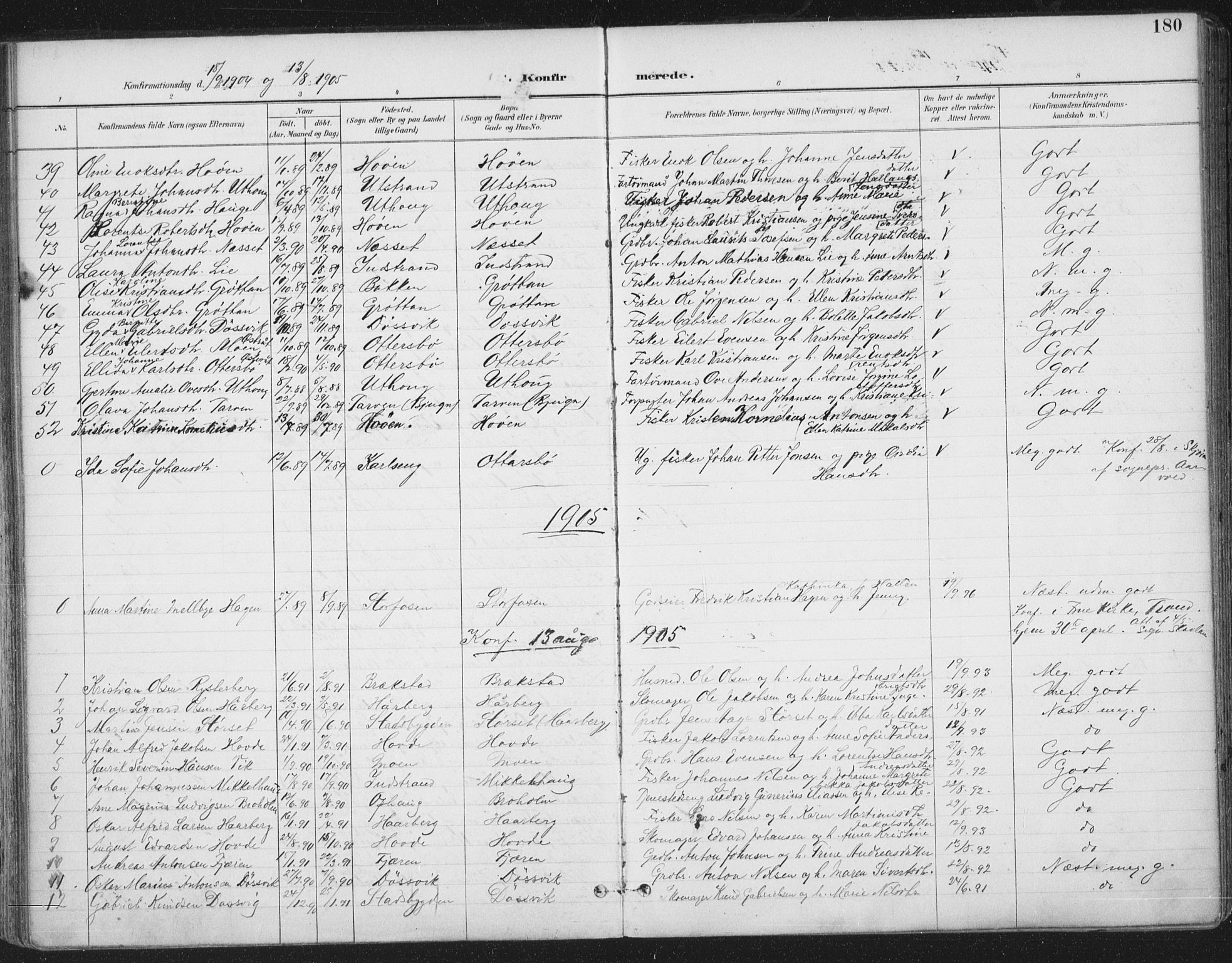 Ministerialprotokoller, klokkerbøker og fødselsregistre - Sør-Trøndelag, SAT/A-1456/659/L0743: Parish register (official) no. 659A13, 1893-1910, p. 180
