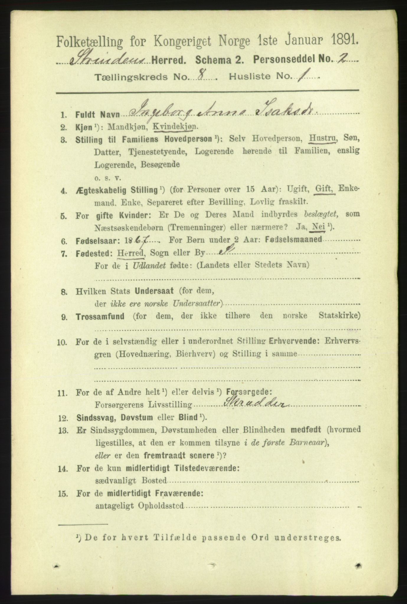 RA, 1891 census for 1660 Strinda, 1891, p. 7081