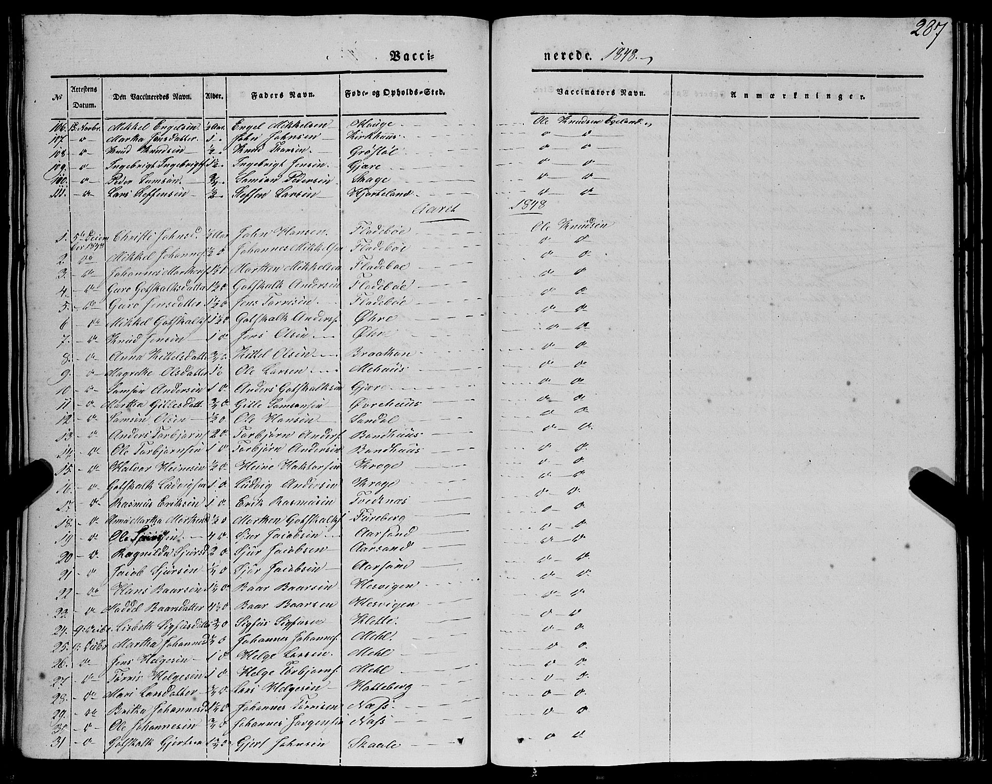 Kvinnherad sokneprestembete, SAB/A-76401/H/Haa: Parish register (official) no. A 7, 1843-1853, p. 287