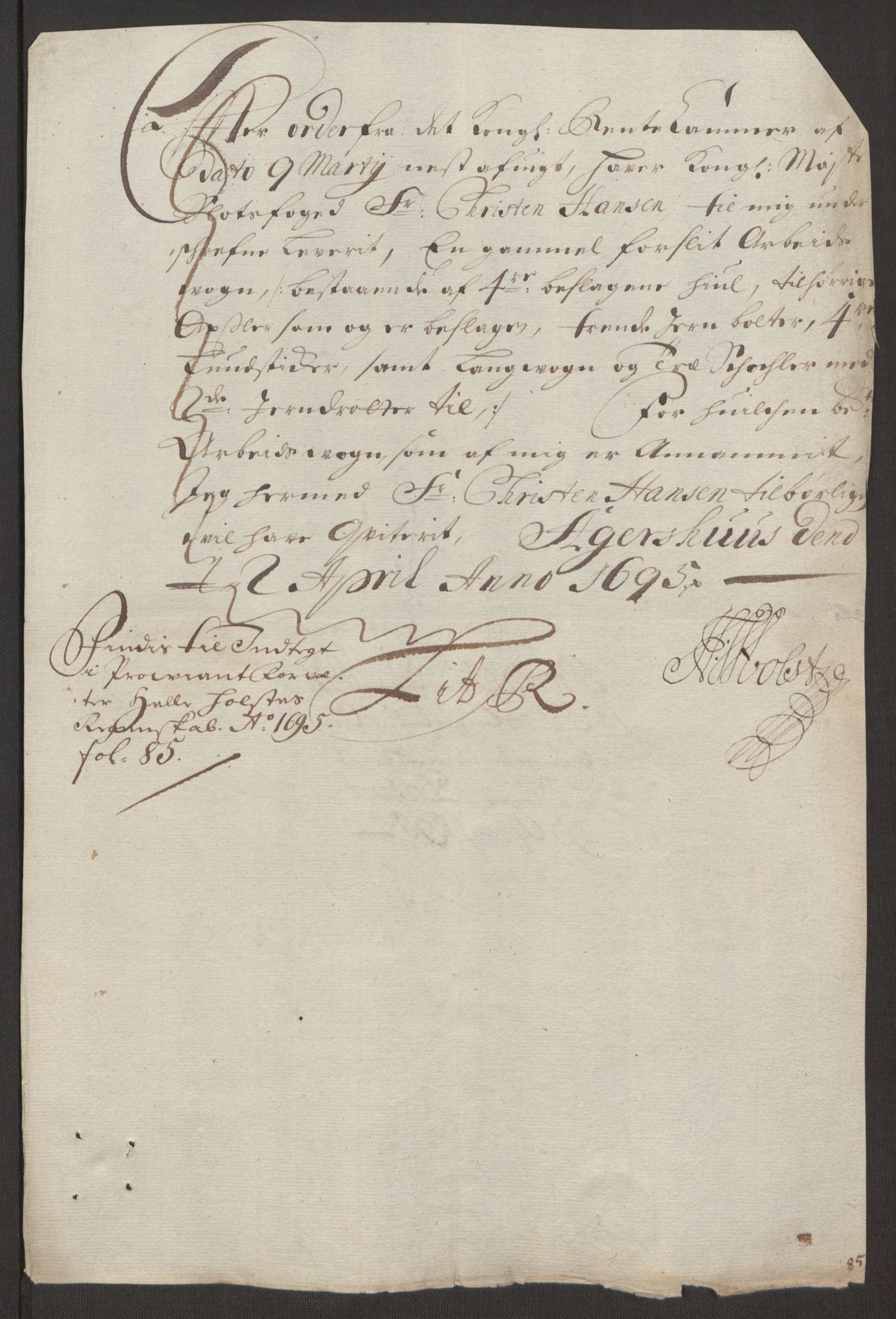 Rentekammeret inntil 1814, Reviderte regnskaper, Fogderegnskap, AV/RA-EA-4092/R10/L0439: Fogderegnskap Aker og Follo, 1695, p. 215