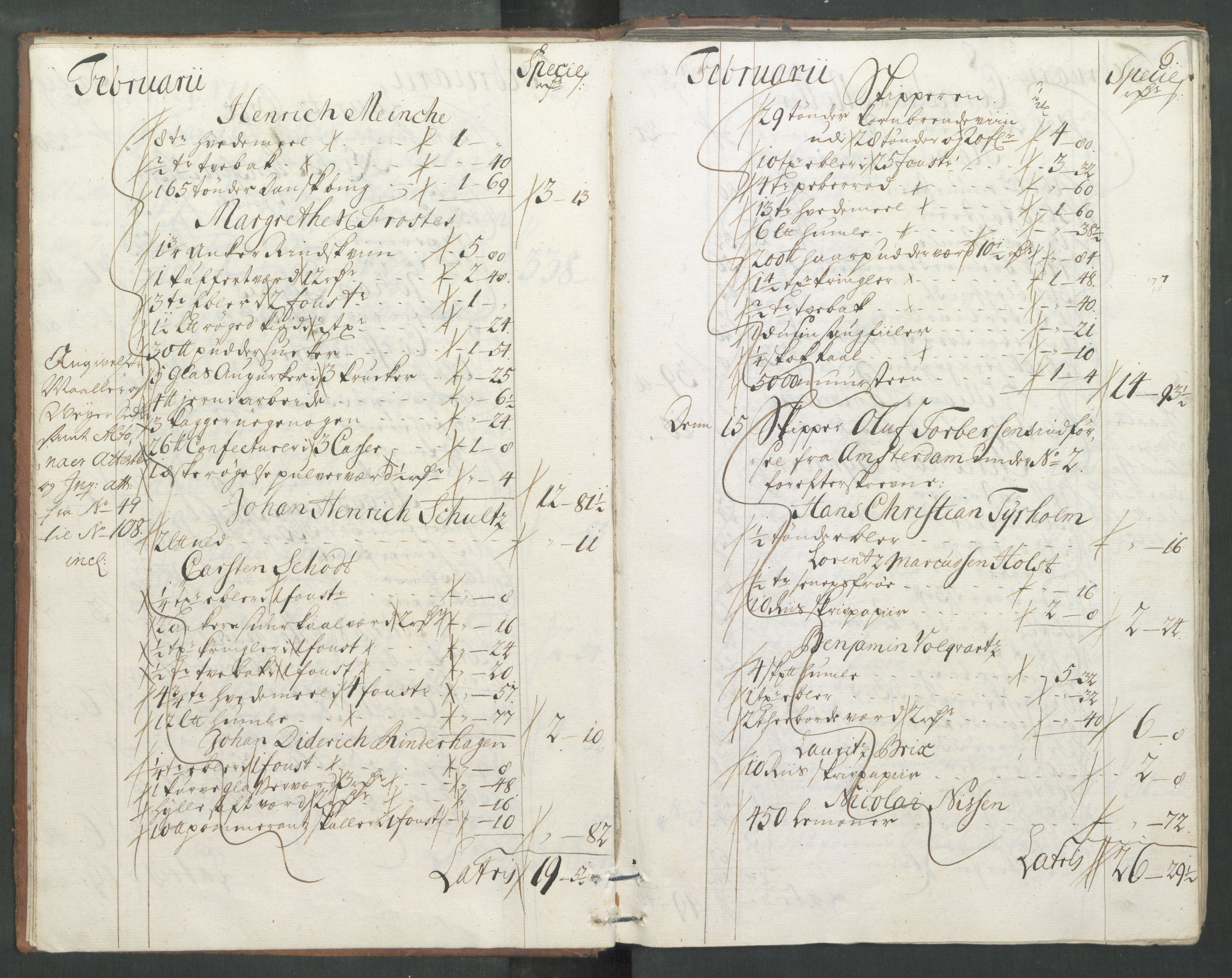 Generaltollkammeret, tollregnskaper, RA/EA-5490/R33/L0013/0001: Tollregnskaper Trondheim A / Inngående tollbok, 1731, p. 5b-6a