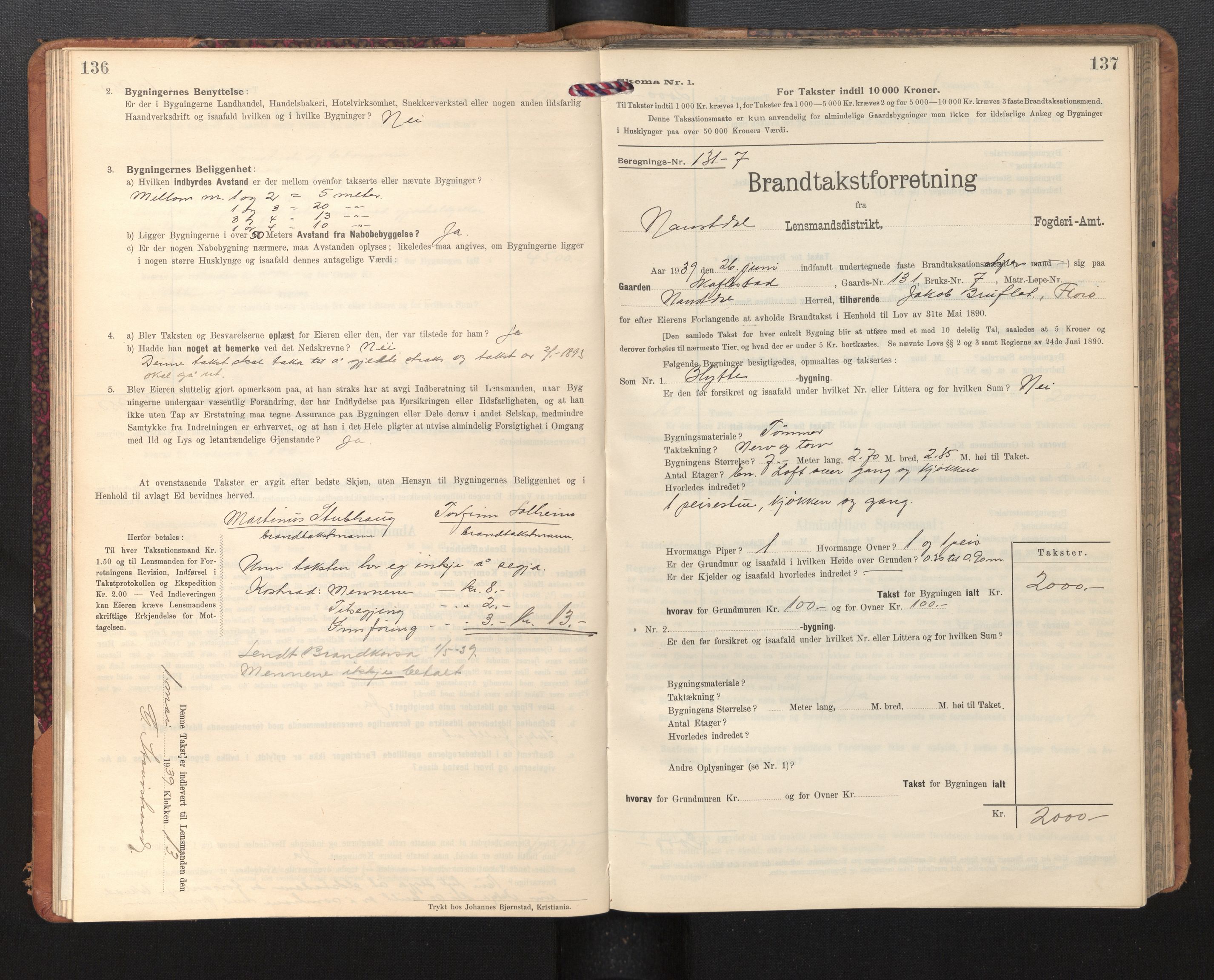 Lensmannen i Naustdal, AV/SAB-A-29501/0012/L0002: Branntakstprotokoll, skjematakst, 1911-1953, p. 136-137